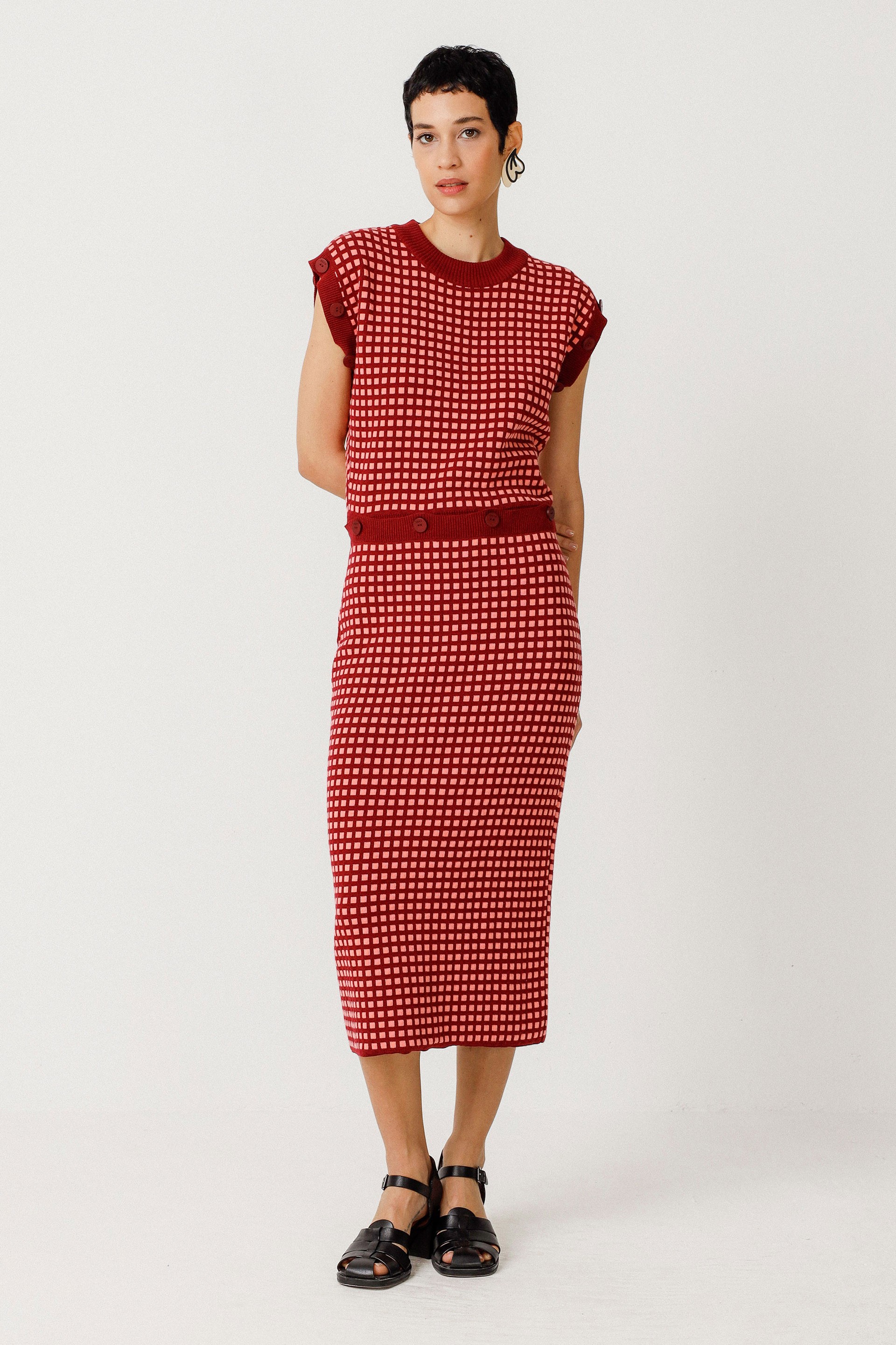 Image of SKFK dames vegan Jurk Met Afneembare Mouwen, Lakora Rood
