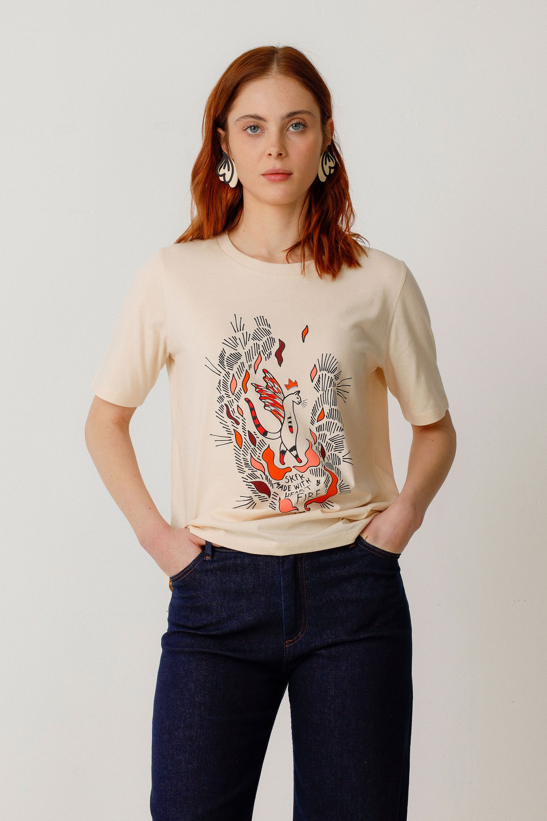 SKFK womens vegan T-Shirt Lierni Cat Beige