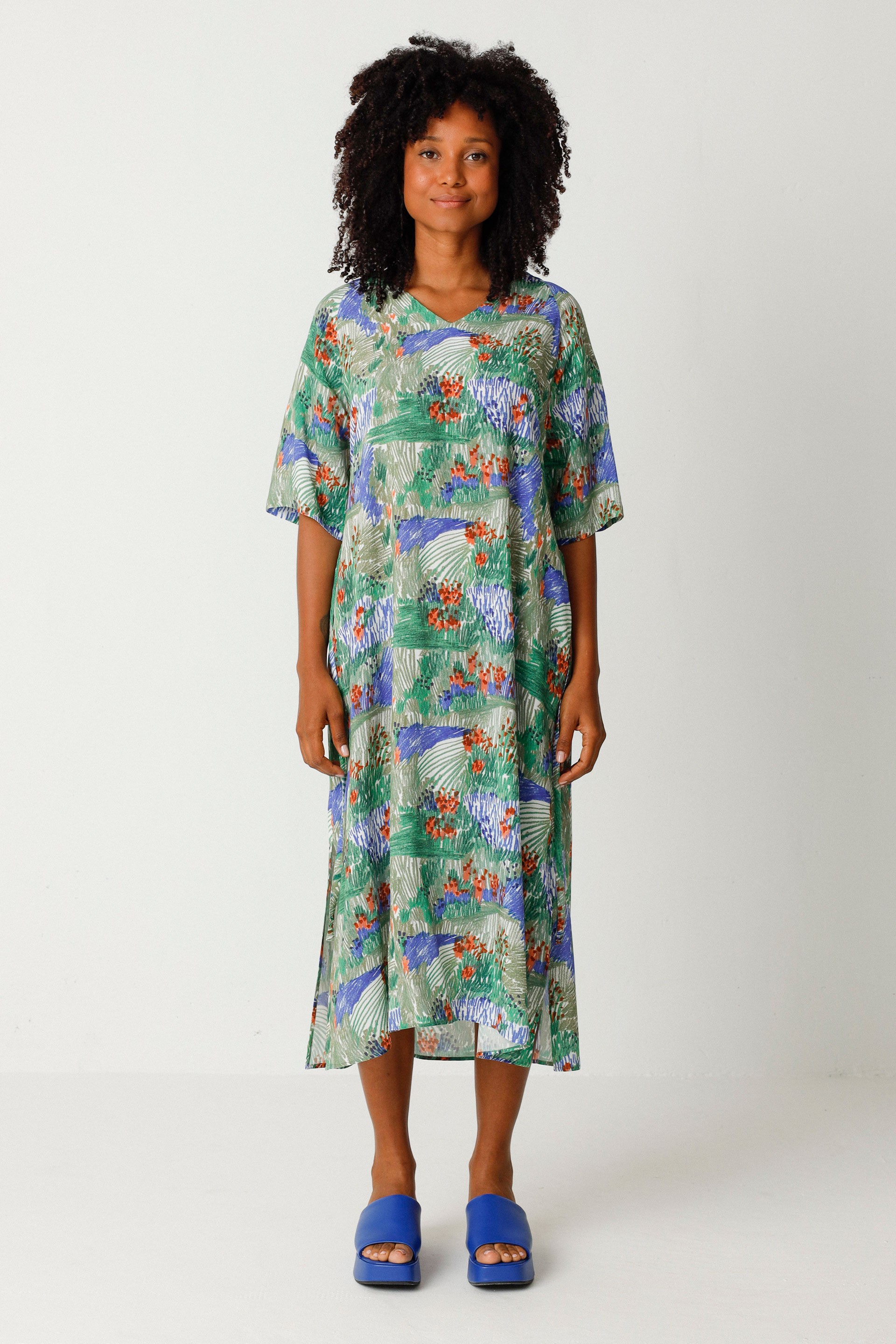 Image of SKFK dames vegan Jurk Kora Meerkleurig Groen/Blauw
