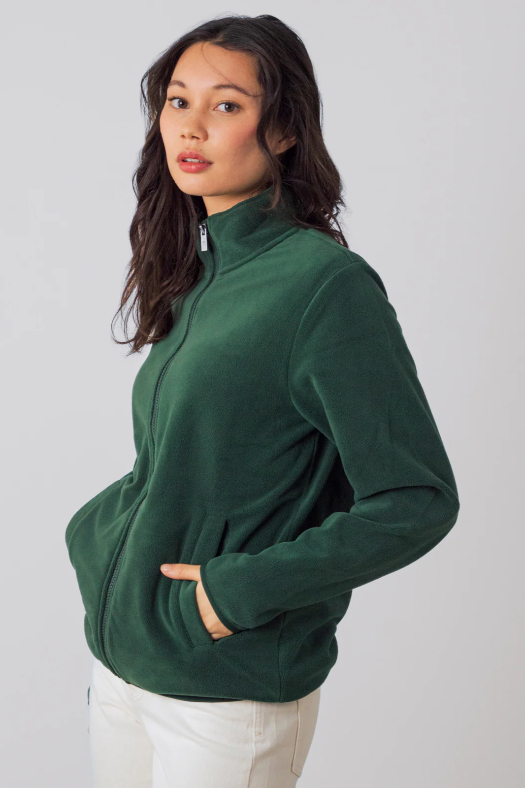 Honest Basics womens vegan Jacket Polar Zip Fern Green