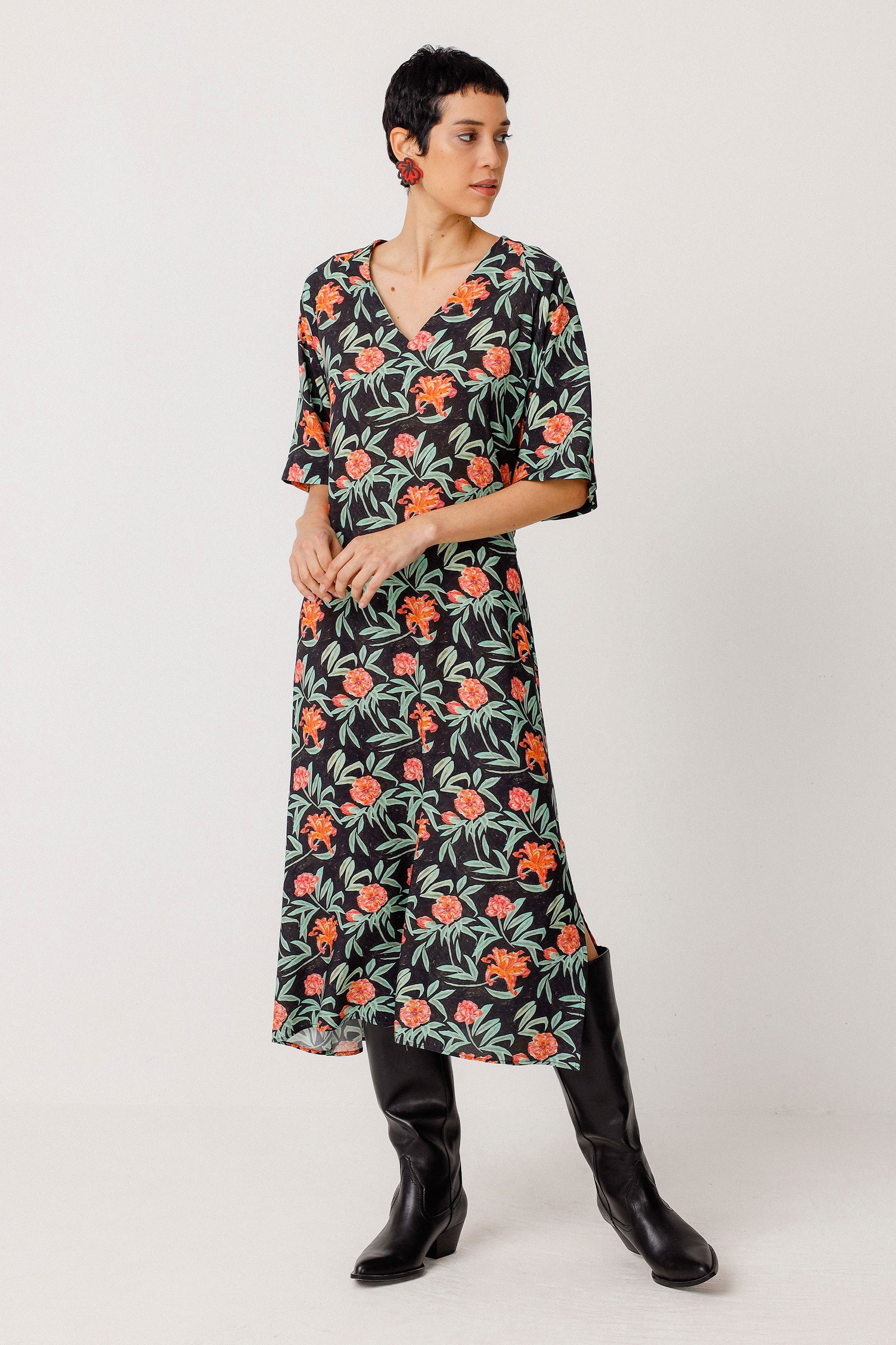 Image of SKFK dames vegan Jurk Kora Meerkleurig Oranje/Groen