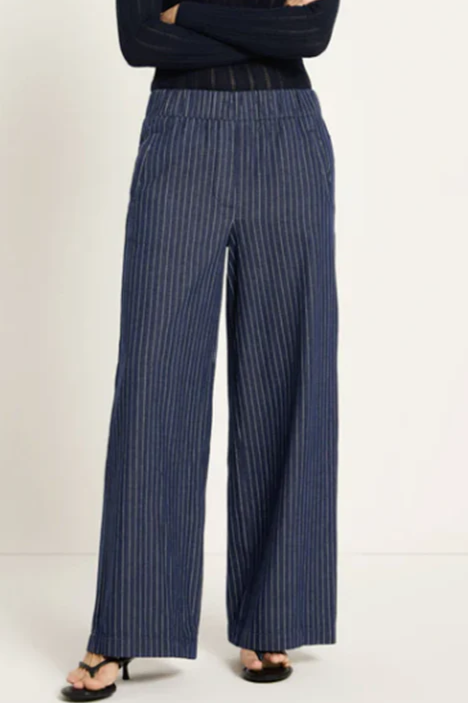 Lanius Damen vegan Hose Gestreift Marineblau Weiß