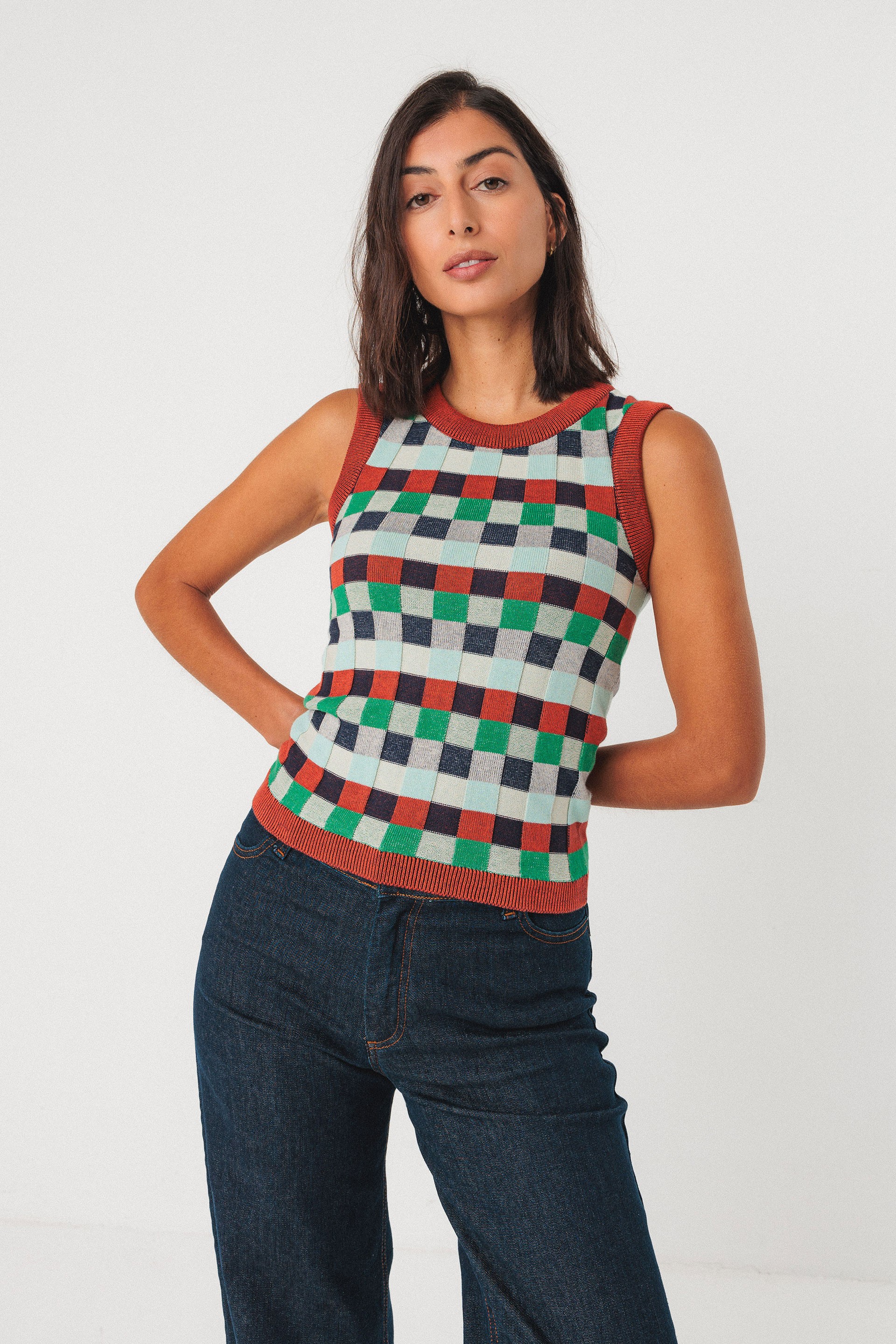 Image of SKFK dames vegan Gebreide Top Naiara Meerkleurig Bruin/Groen
