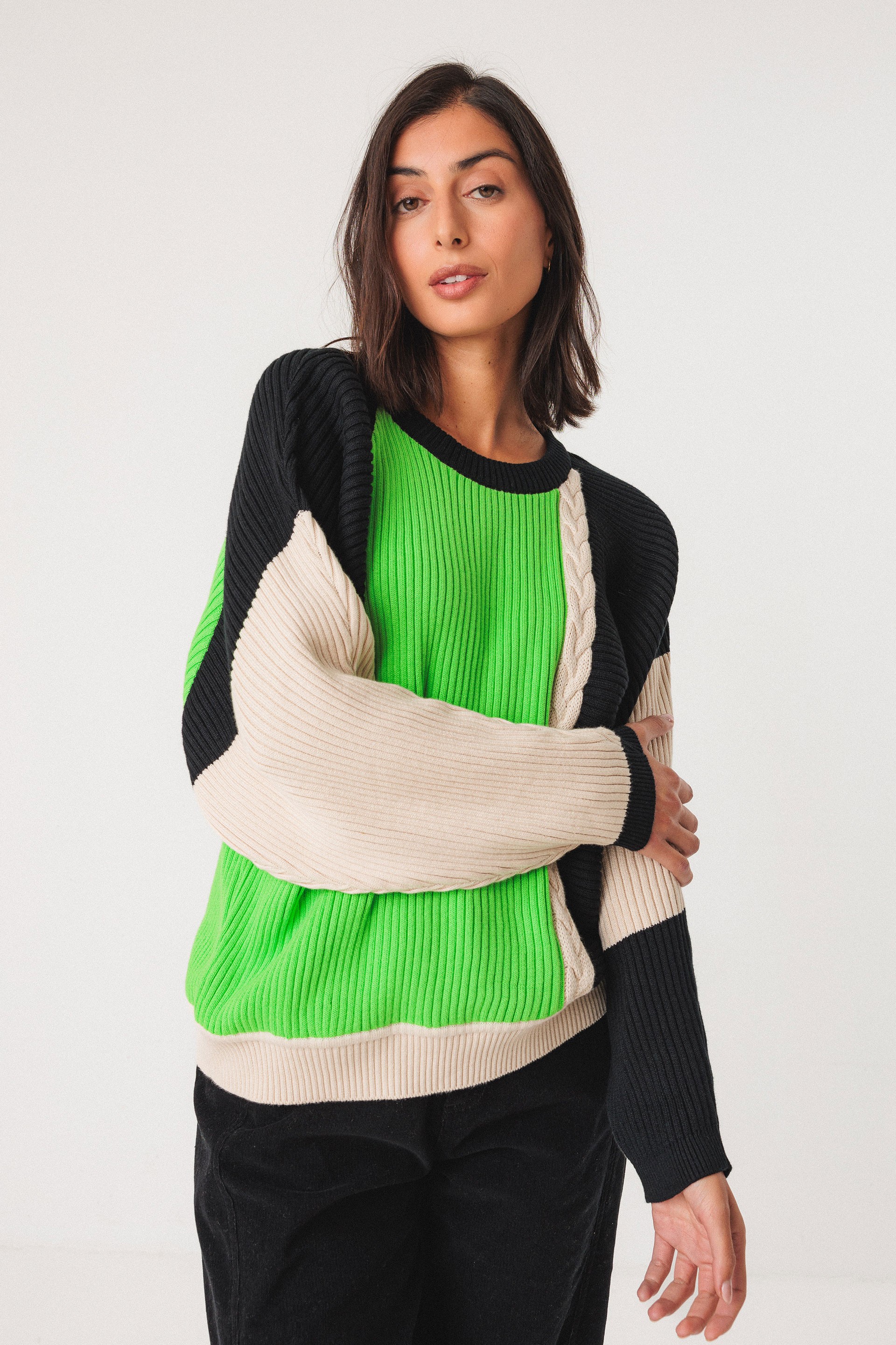 Image of SKFK dames vegan Trui Balene Meerkleurig Groen/Zwart