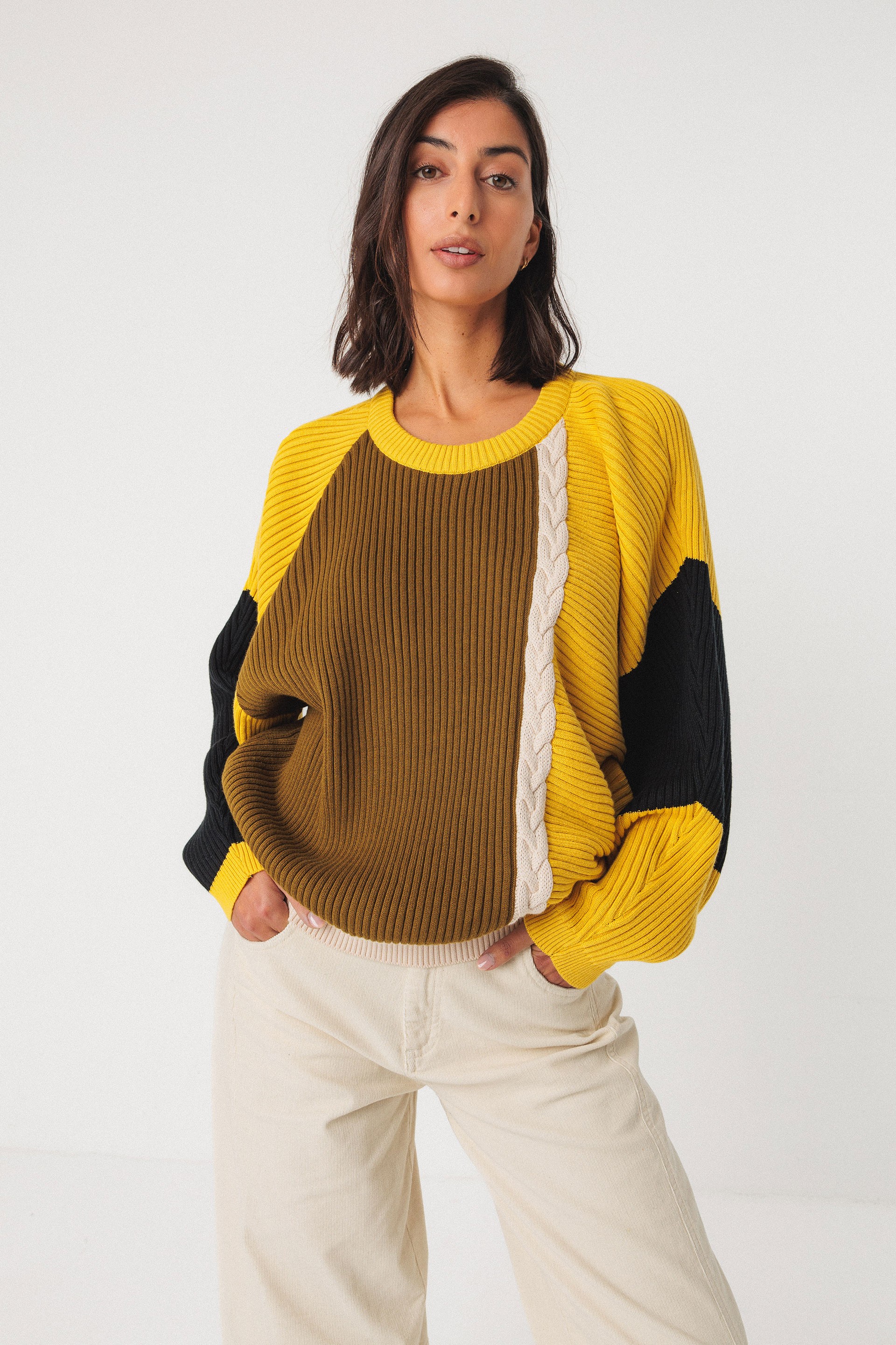 Image of SKFK dames vegan Trui Balene Meerkleurig Bruin/Geel