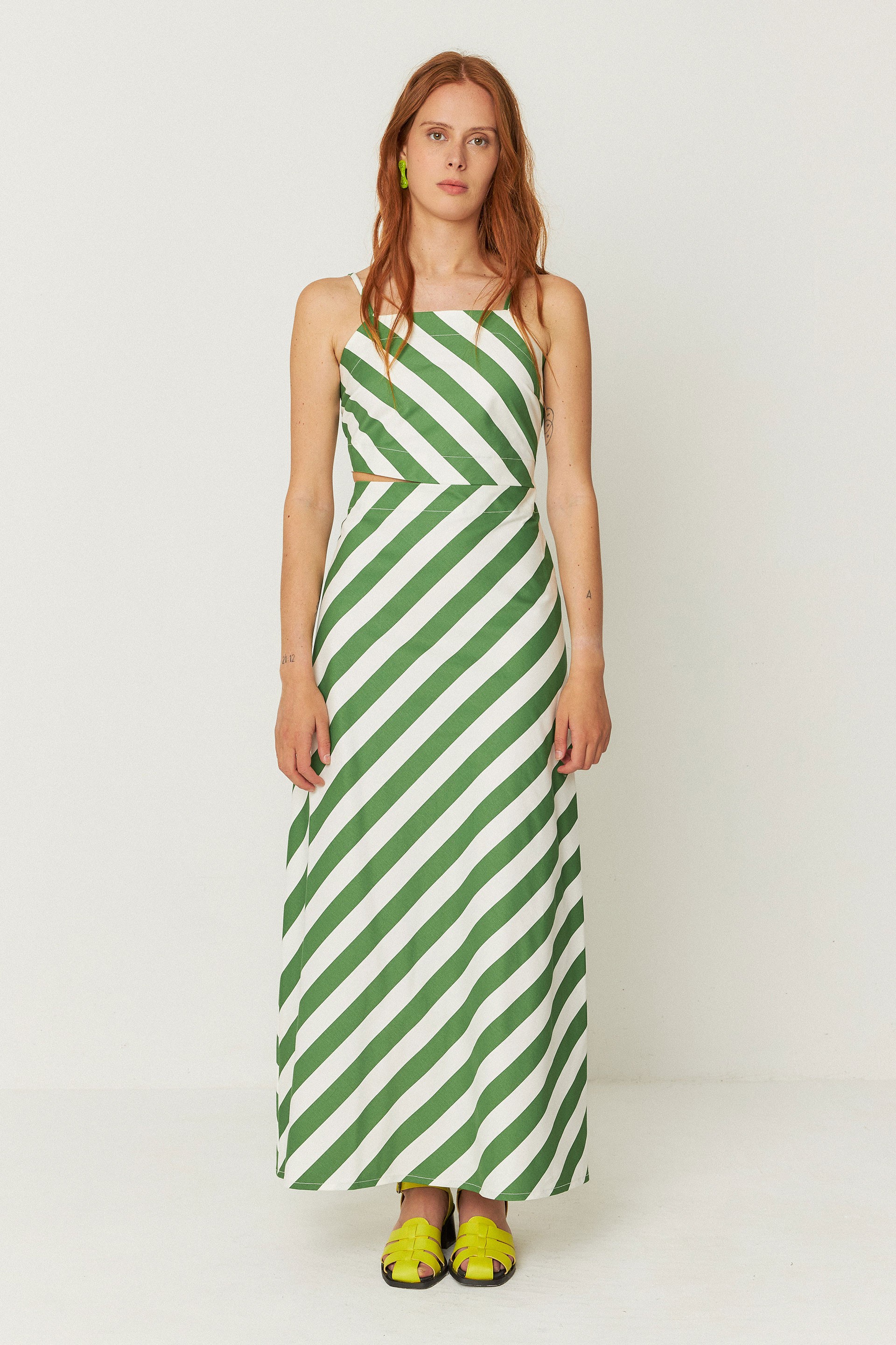 SKFK Damen vegan Kleid Aura Gr&Atilde;&frac14;n/Wei&Atilde;Ÿ