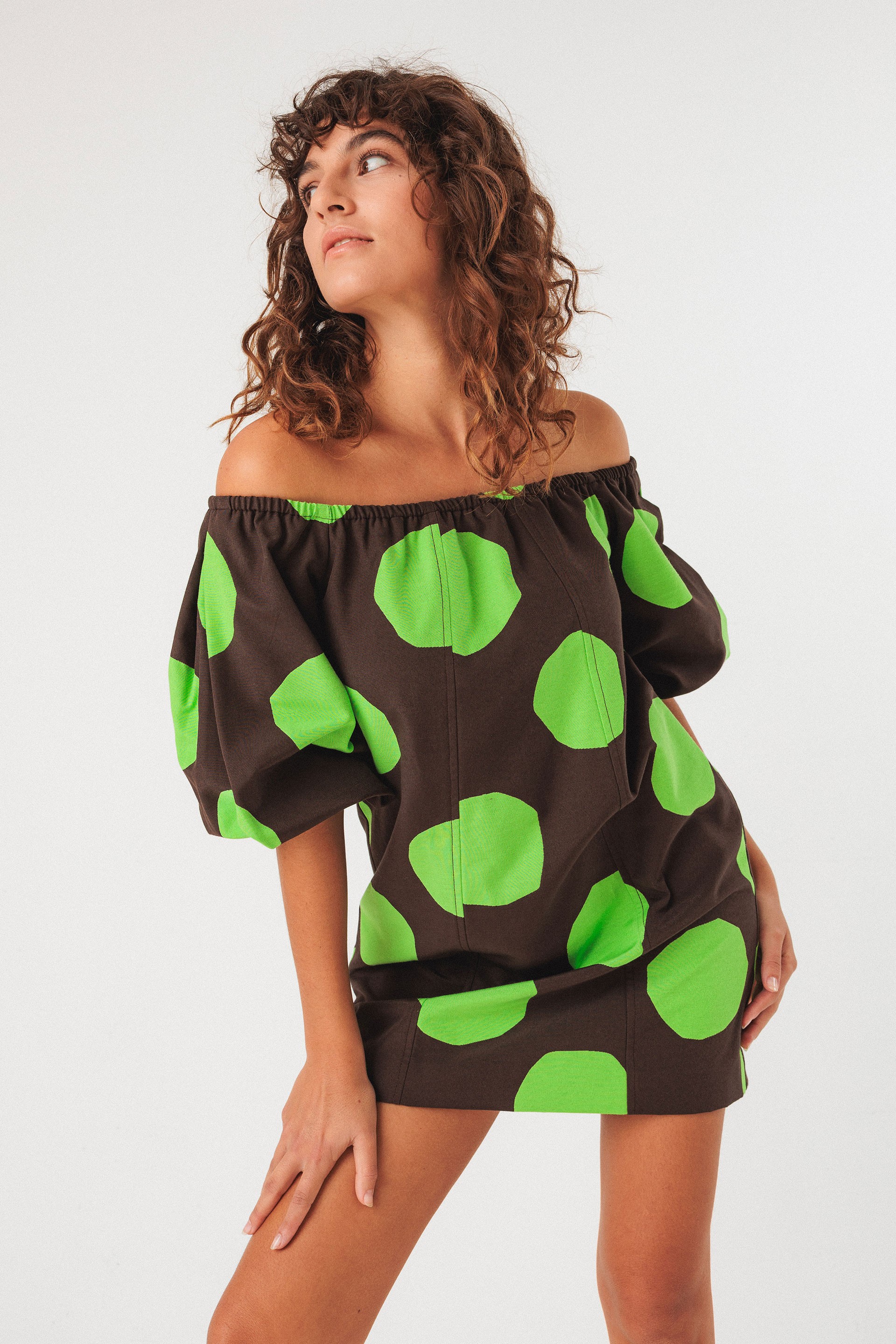 Image of SKFK dames vegan Jurk Silbane Bruin/Groen