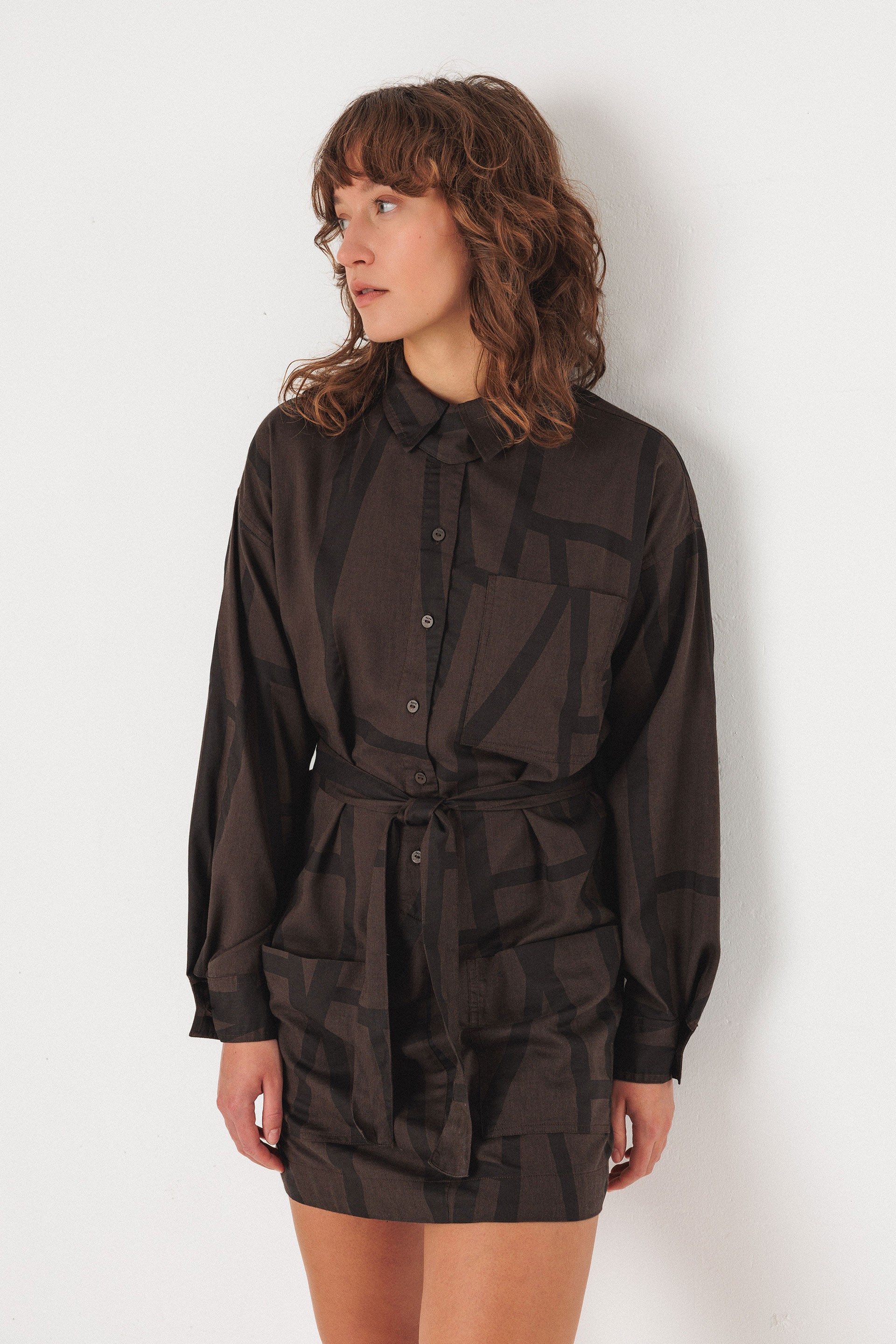 SKFK Damen vegan Hemdkleid Izua Braun