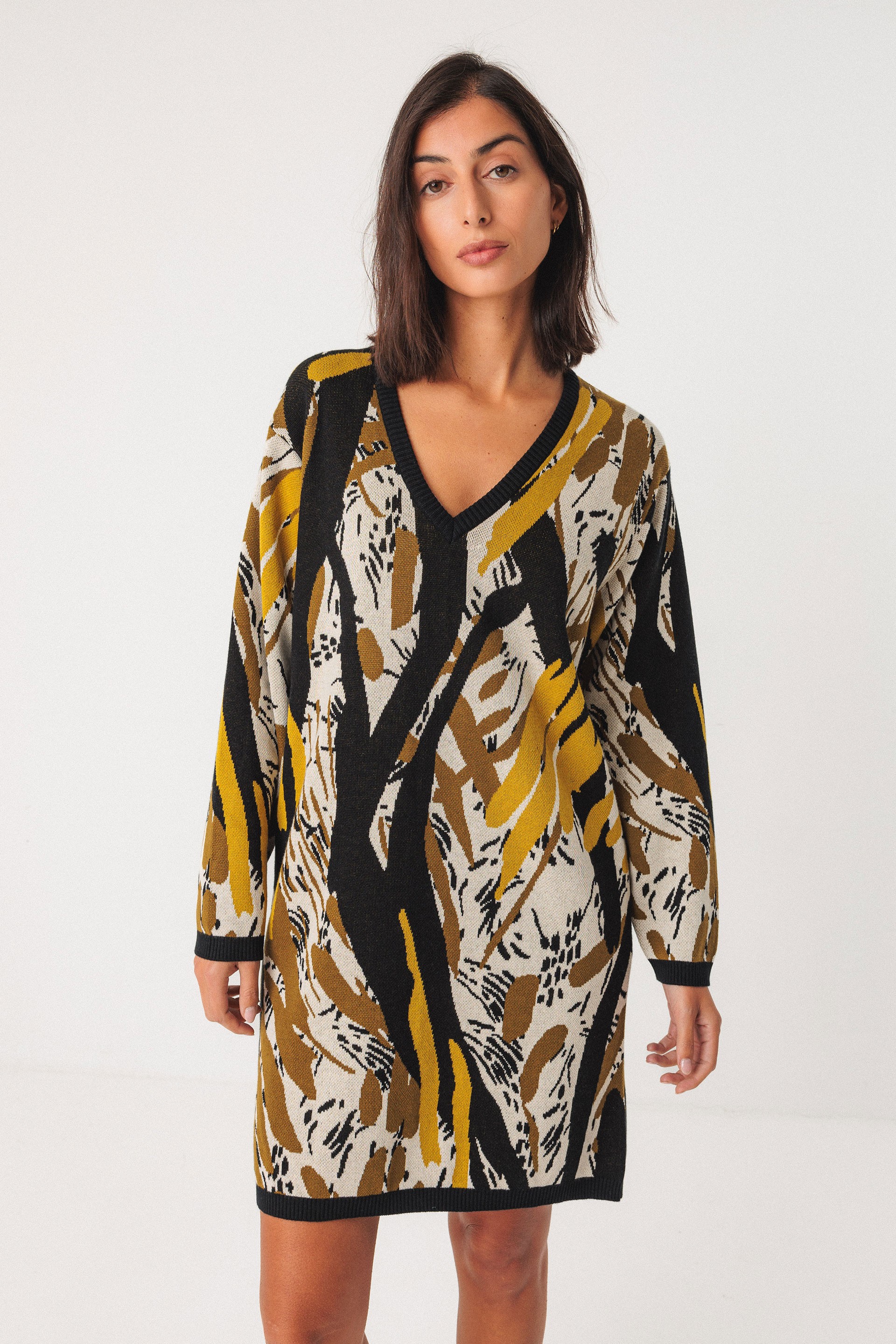 112529 - Damen vegan Strickkleid Aiza Mehrfarbig