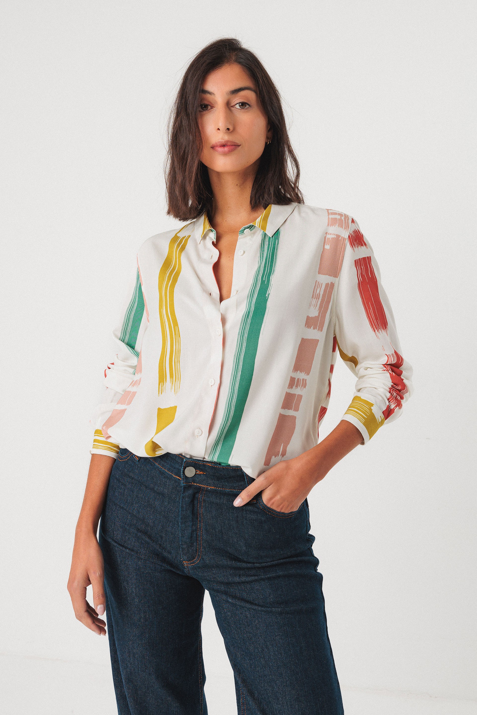 SKFK Damen vegan Shirt Asune Mehrfarbig Grün/Gelb