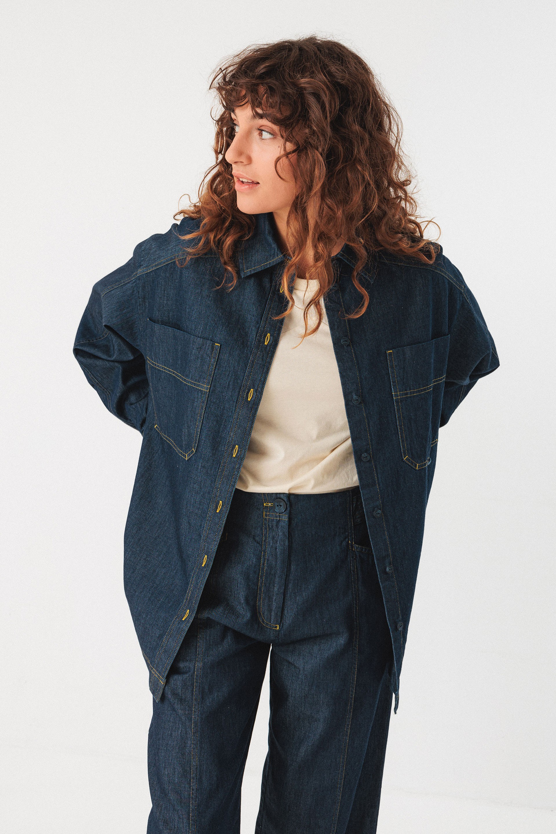 Image of SKFK dames vegan Denim Overhemd Bakene Blue