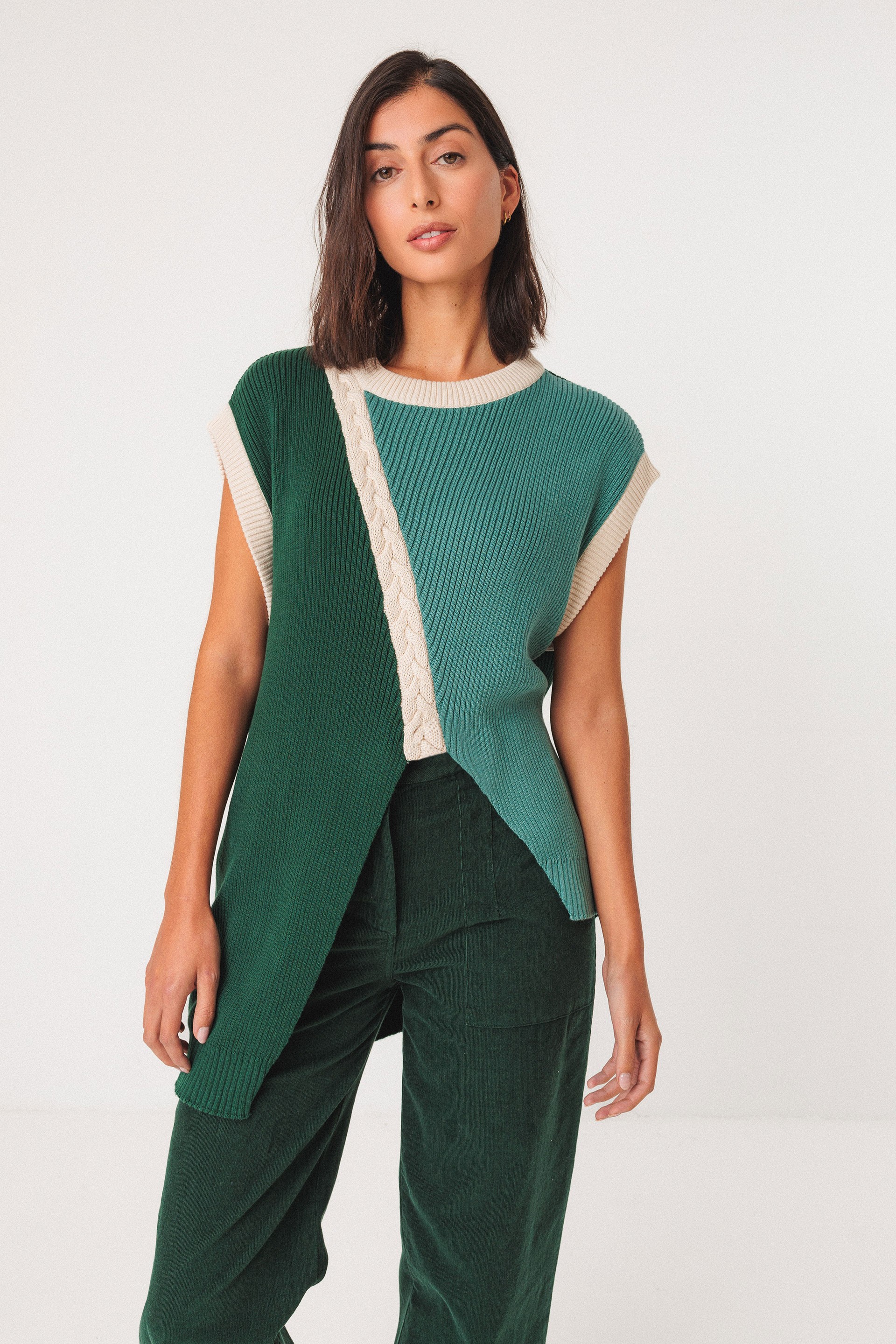 Image of SKFK dames vegan Top Nekea Meerkleurig Groen/Wit