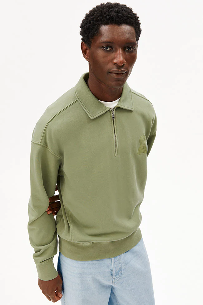 ARMEDANGELS Herren vegan Sweatshirt Troyer Fatigue Grün Gewaschen