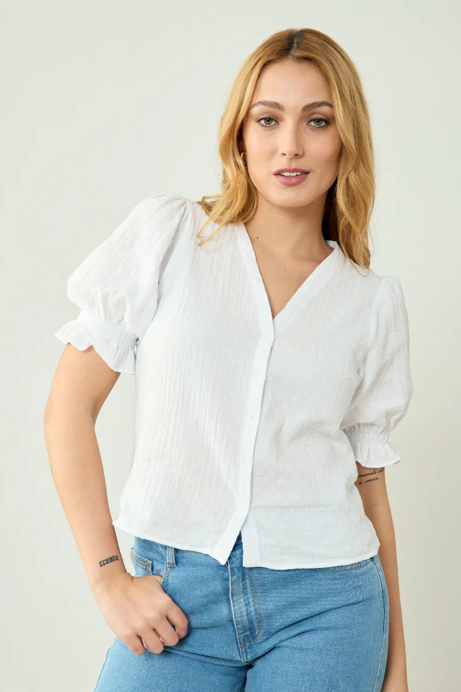 Clotsy Damen vegan Bluse Marianne Weiß