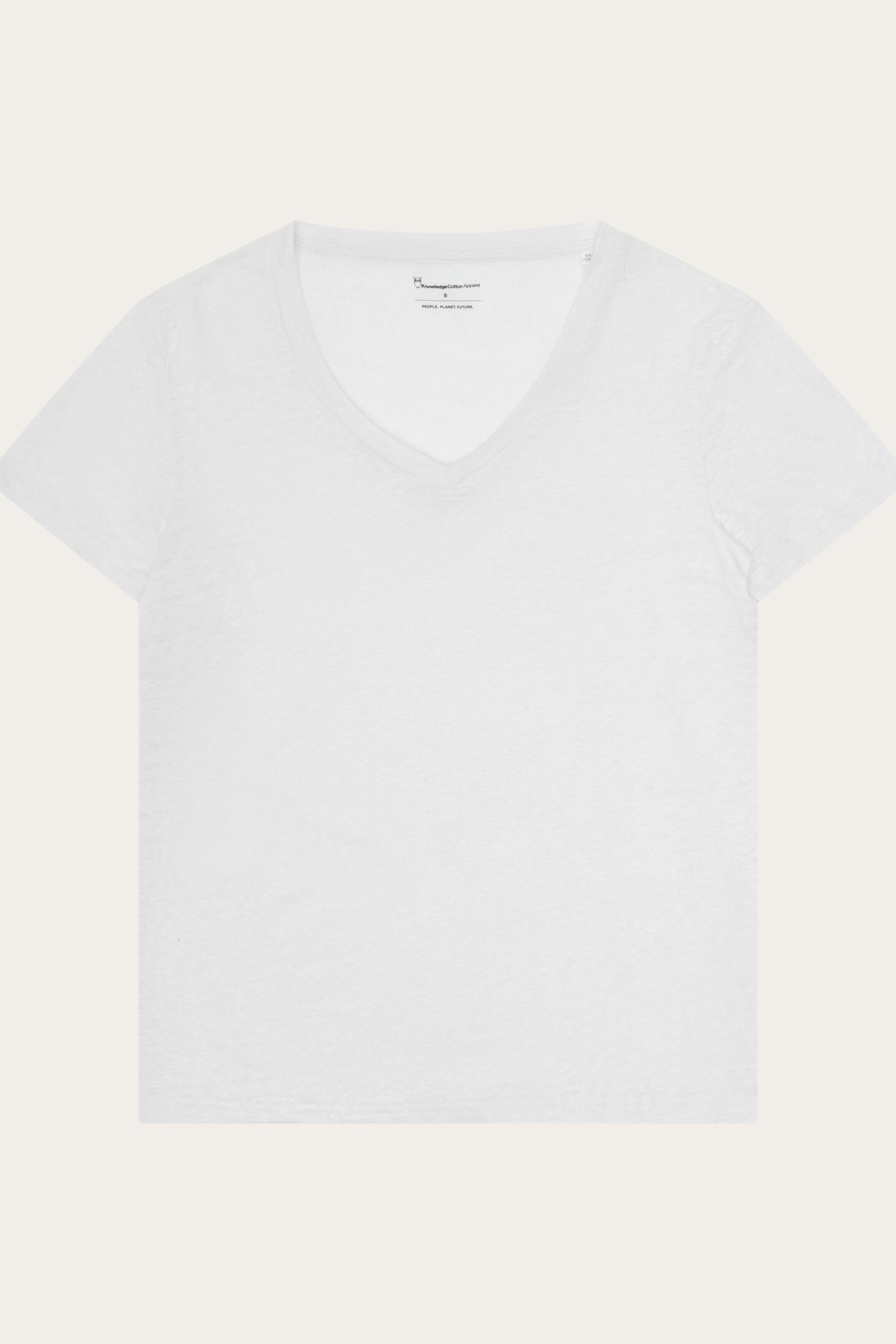 KnowledgeCotton Apparel Damen vegan T-Shirt Leinen V-Ausschnitt Hellweiß