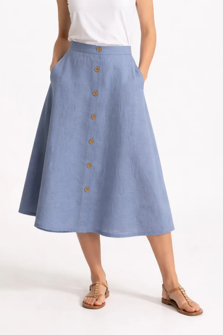Image of De IONESCU dames vegan Midi Rok Van Linnen In Stoffig Blauw