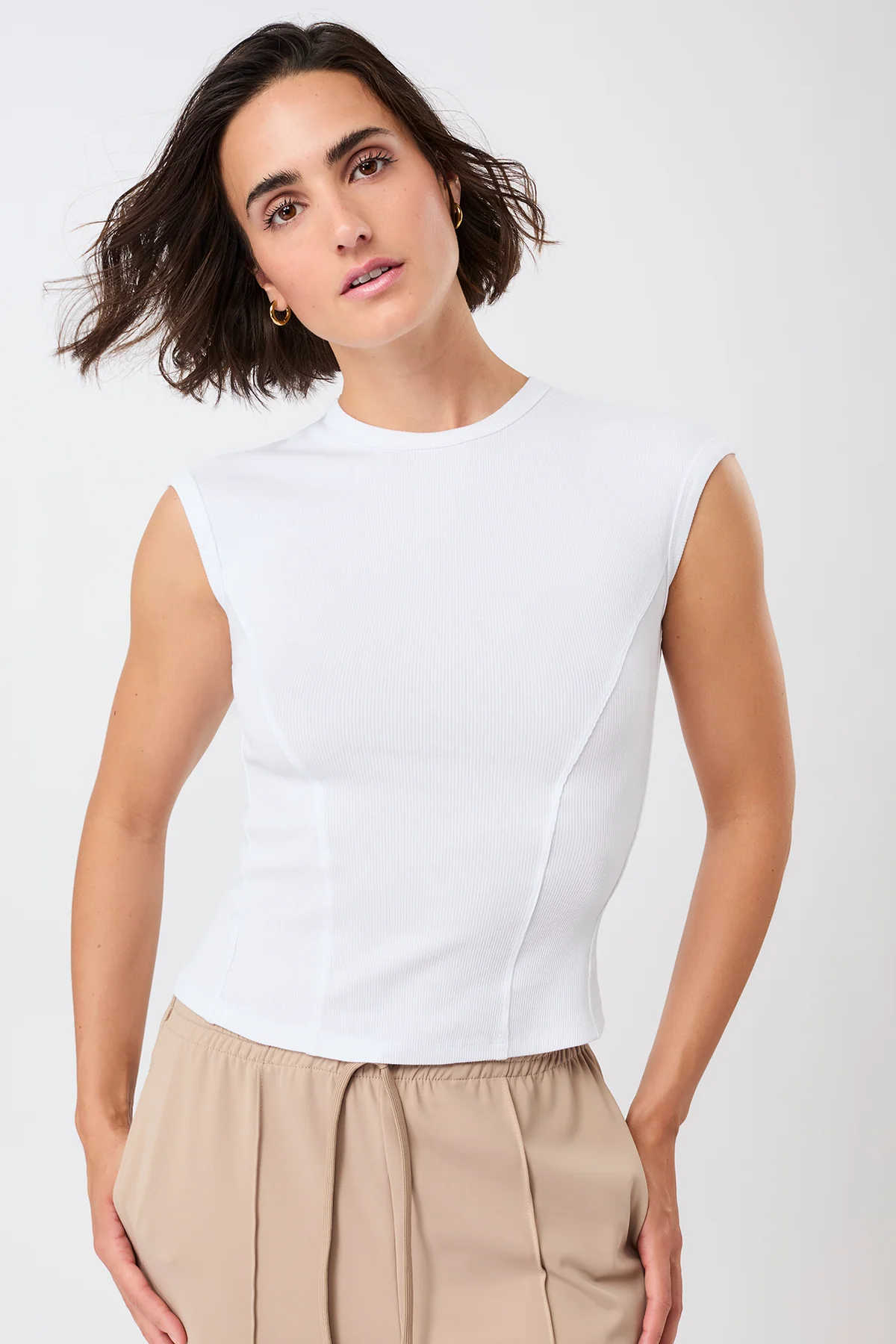 Image of MANDALA dames vegan Top Geribbeld Sportwit