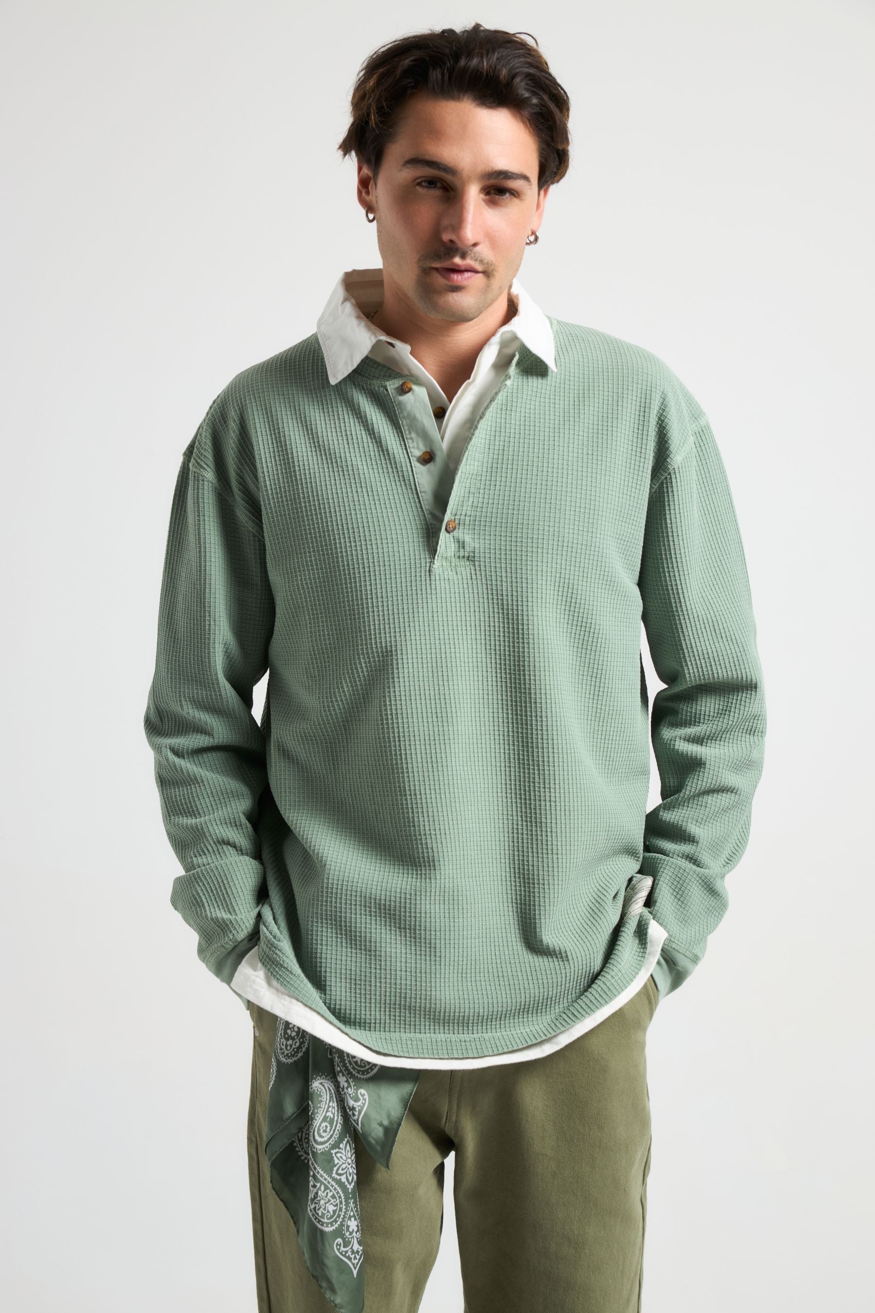Trendsplant Herren vegan Lang&Atilde;&curren;rmeliges Deck Waffle Henley Hedge Gr&Atilde;&frac14;n