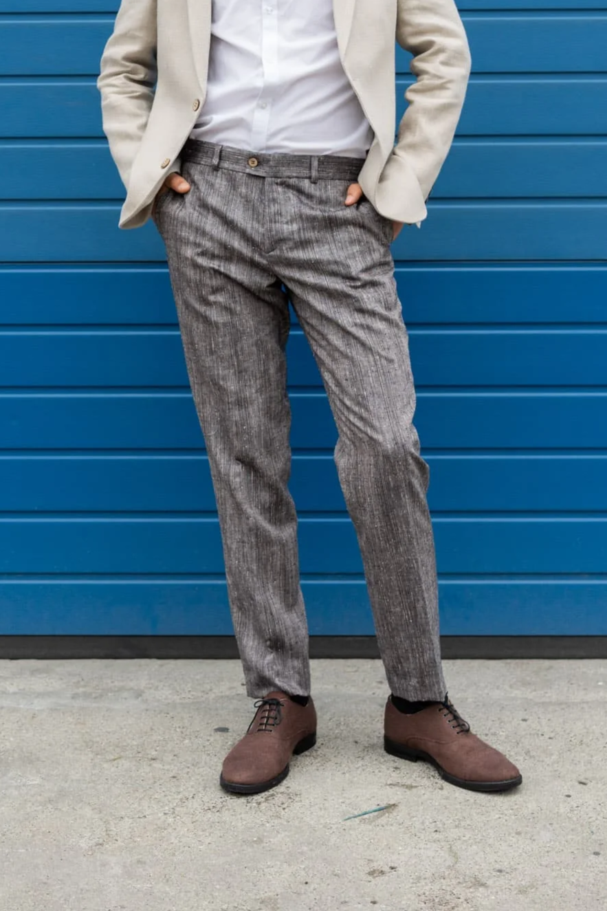 Image of De IONESCU mannen vegan Broek The Romana Linen Retro Grijs