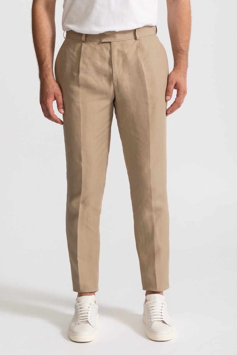 Image of De IONESCU mannen vegan Broek The Romana Linnen Zand