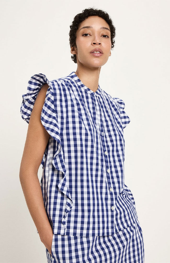 Lanius Damen vegan Bluse Vichy Check Marineblau/Weiß