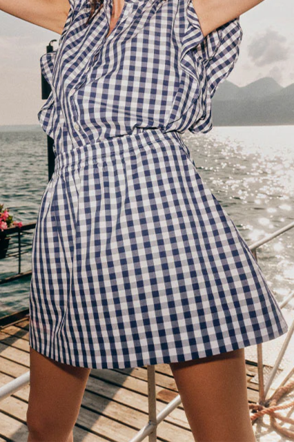 Lanius Damen vegan Rock Vichy Check Blau/Weiß