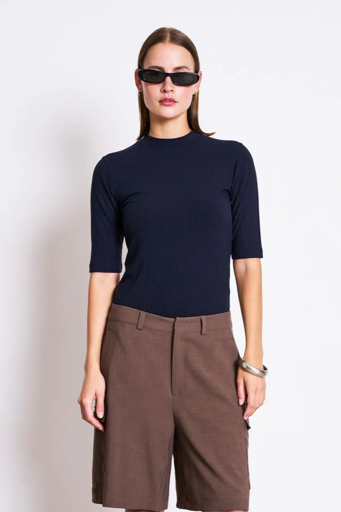 Image of JAN 'N JUNE dames vegan T-Shirt Met Ribbels Nina Nightfall Blue