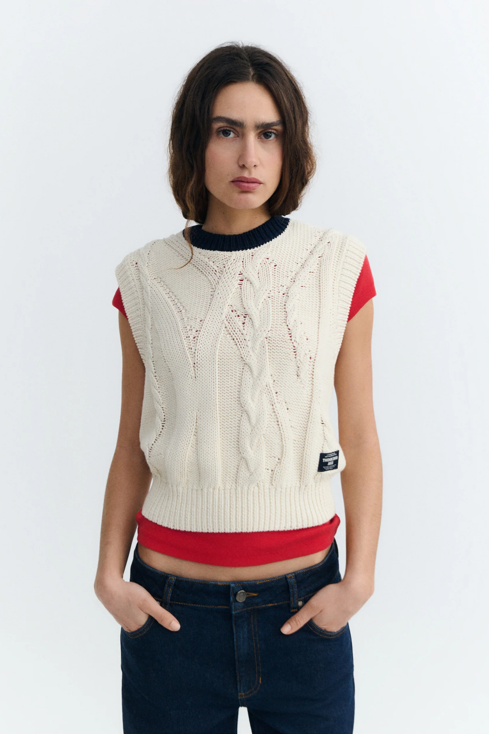 Image of Thinking MU dames vegan Gebreid Vest Aria Off White