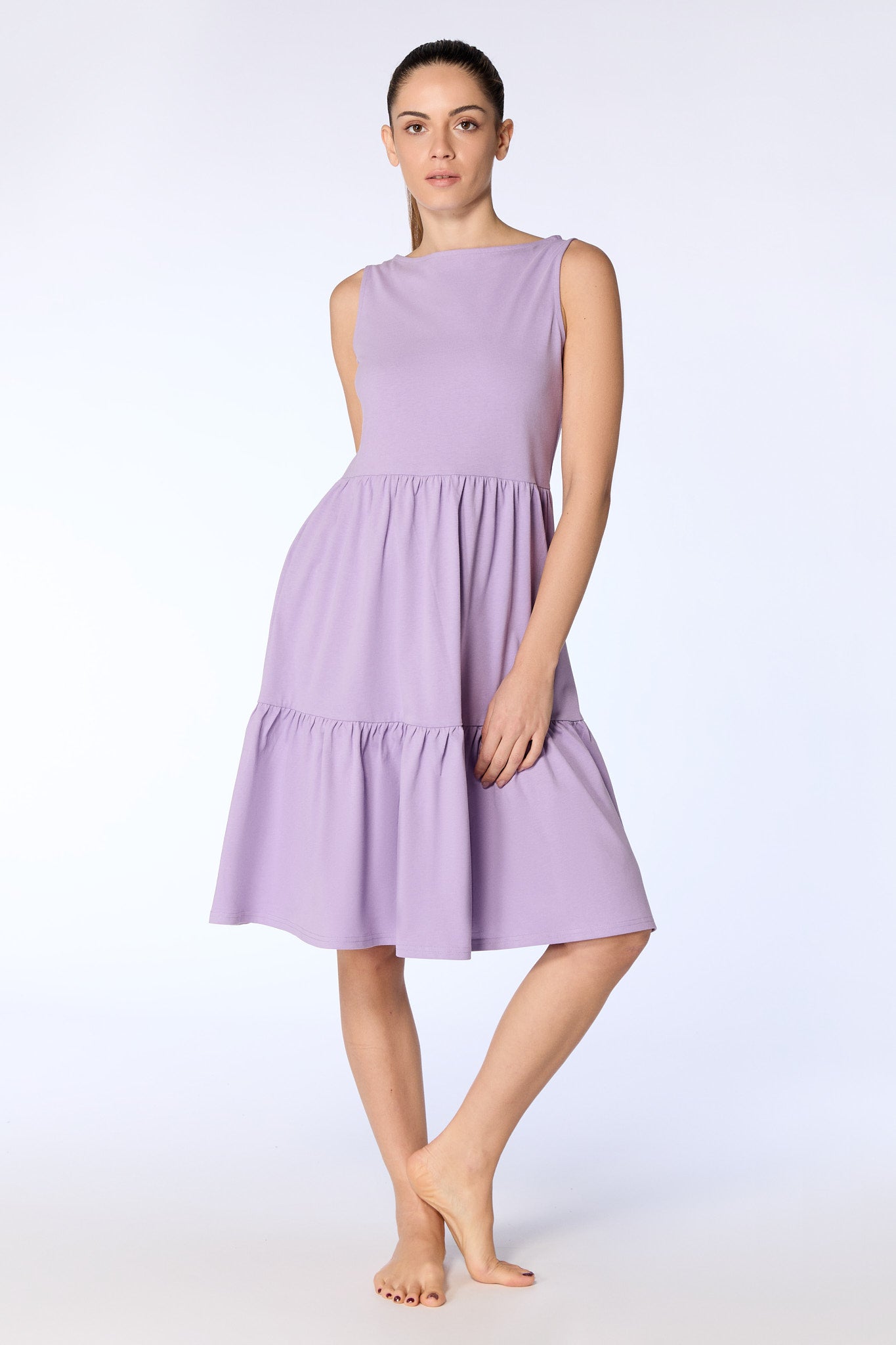 Leela Cotton Damen vegan Kleid Gerüscht Lila