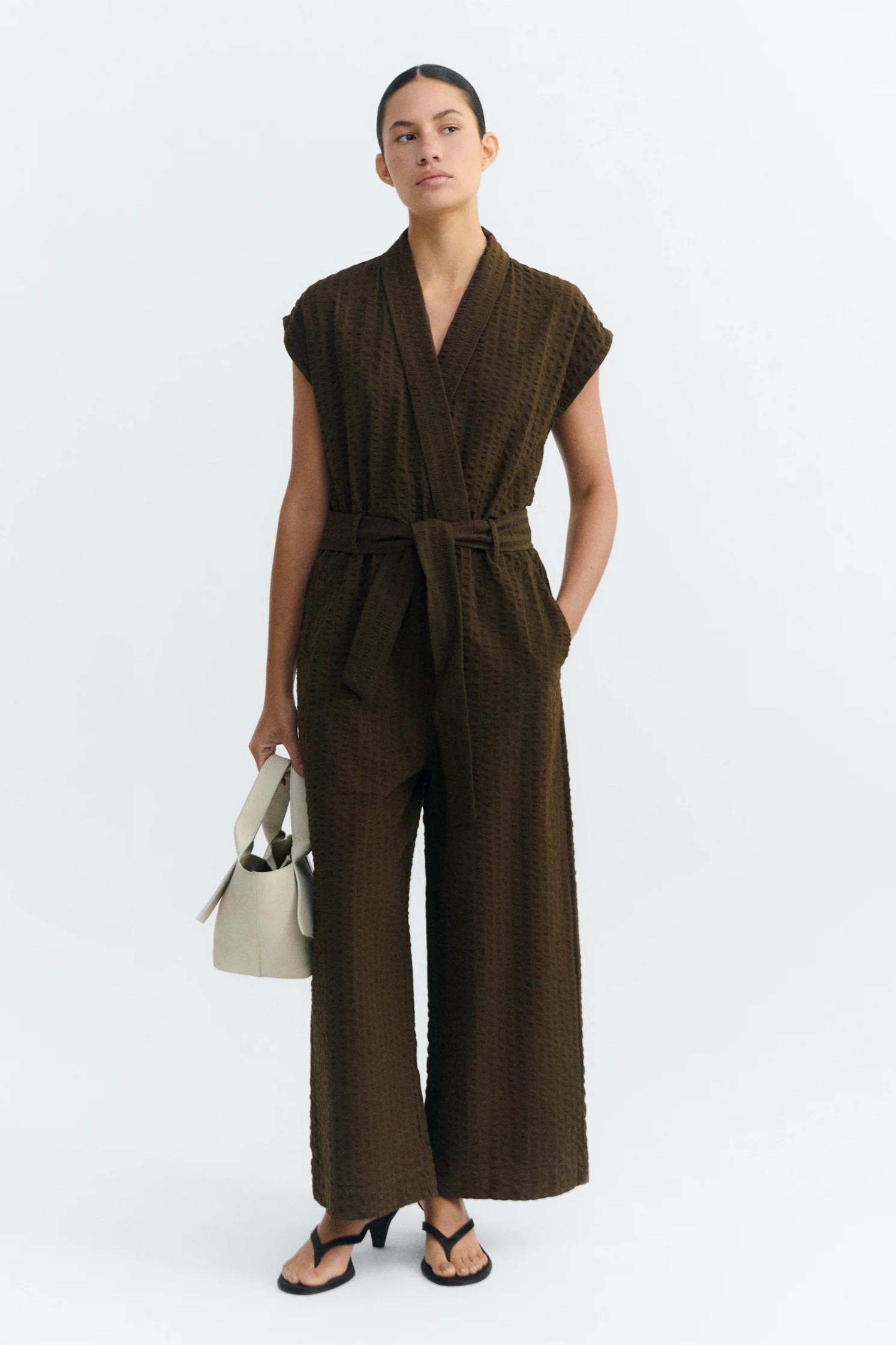 Image of Thinking MU dames vegan Jumpsuit Seersucker Malawi Bruin