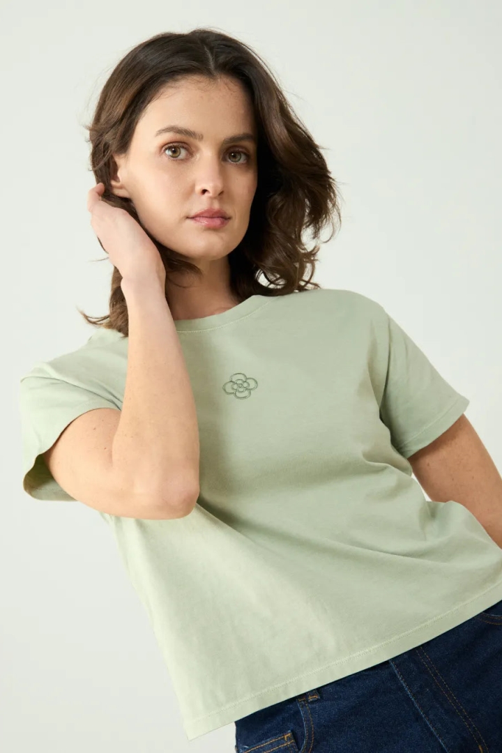 114301 - Damen vegan T-Shirt Blume GrÃ¼n