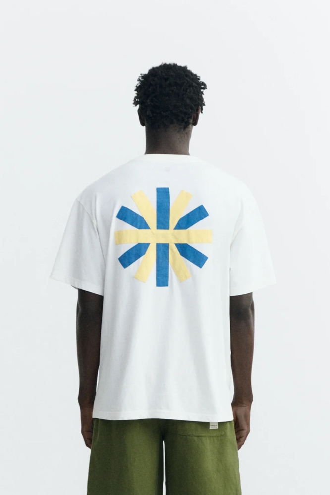 Thinking MU Herren vegan T-Shirt Aaron Patched With Sun Back White