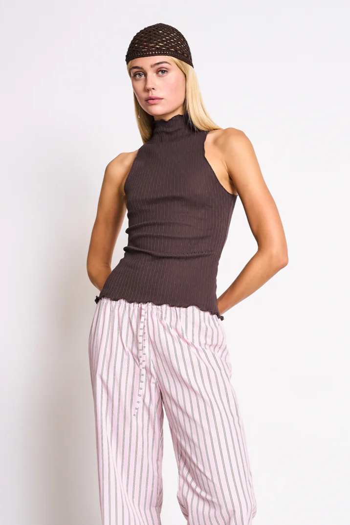 JAN 'N JUNE Damen vegan Top Raised Collar Lepus Schlammbraun