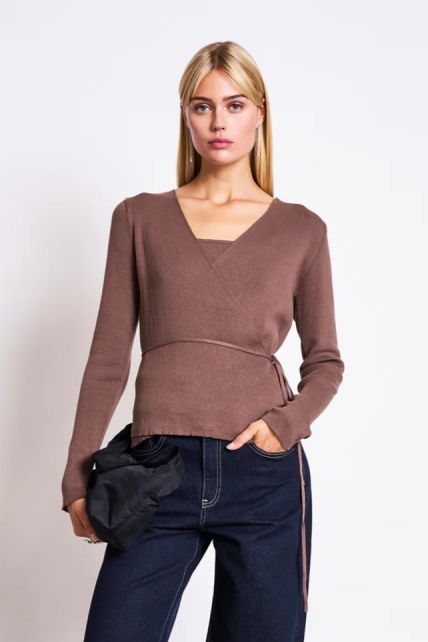 JAN 'N JUNE Damen vegan Strickjacke Wrap Zari Lehm Braun