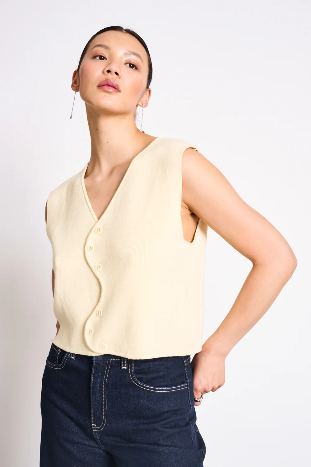 JAN 'N JUNE Damen vegan Strickweste Wavy Coryl Hellgelb