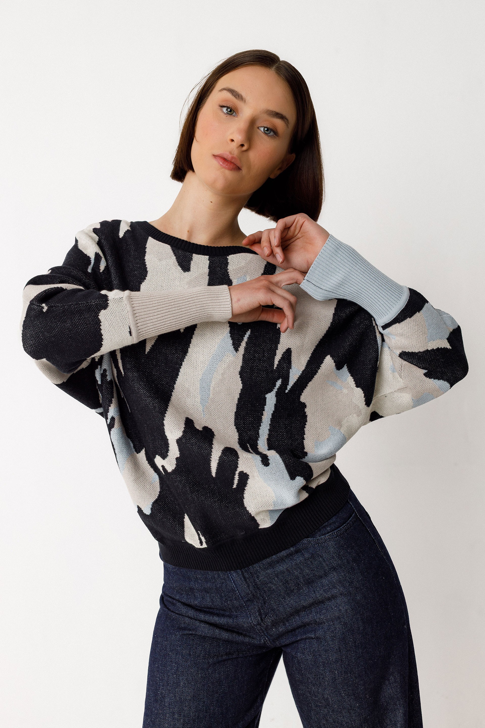 SKFK Damen vegan Pullover Dare Multicolored Schwarz/Beige