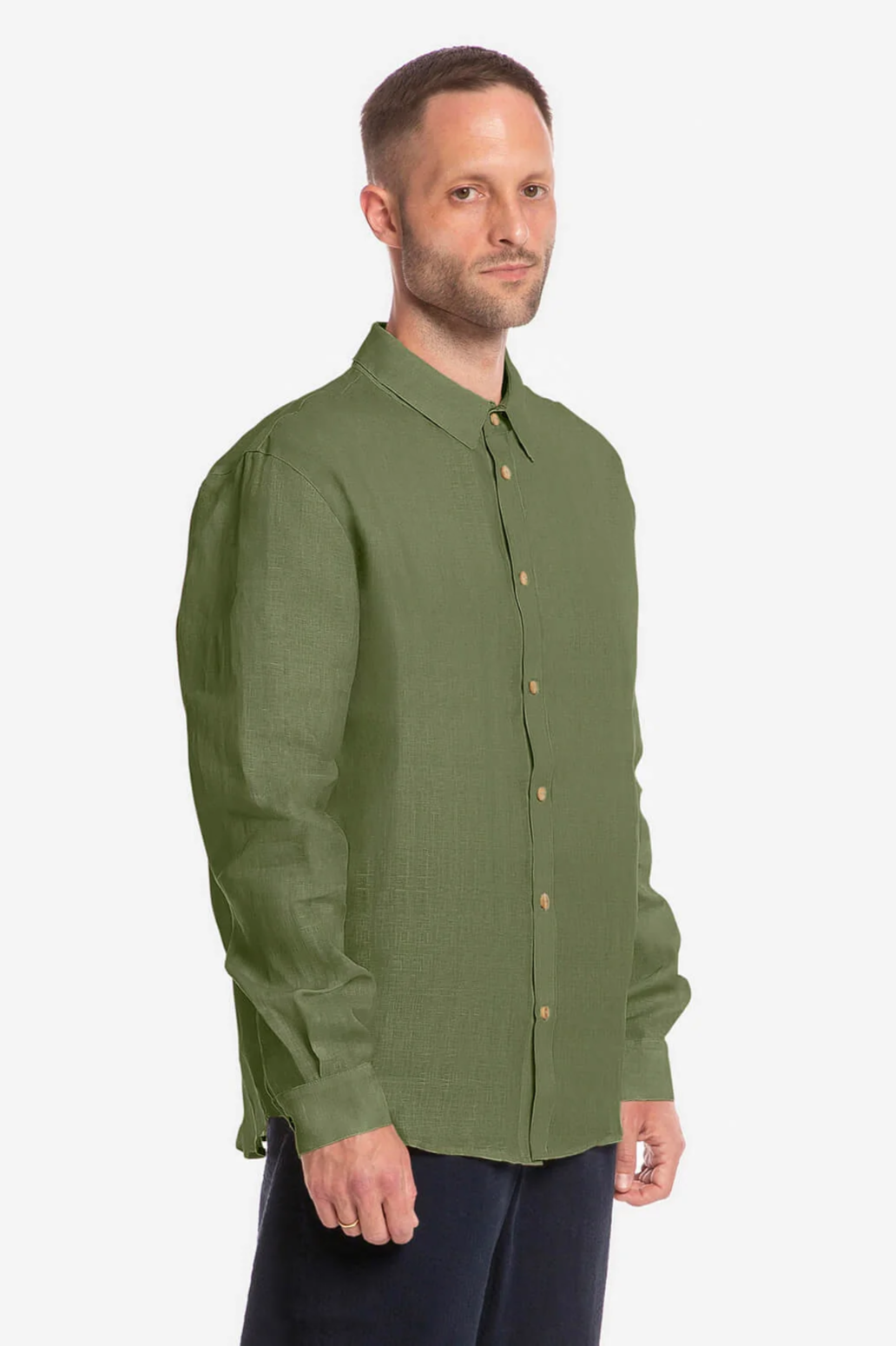 Image of MATONA mannen vegan Casual Olijfgroen Overhemd