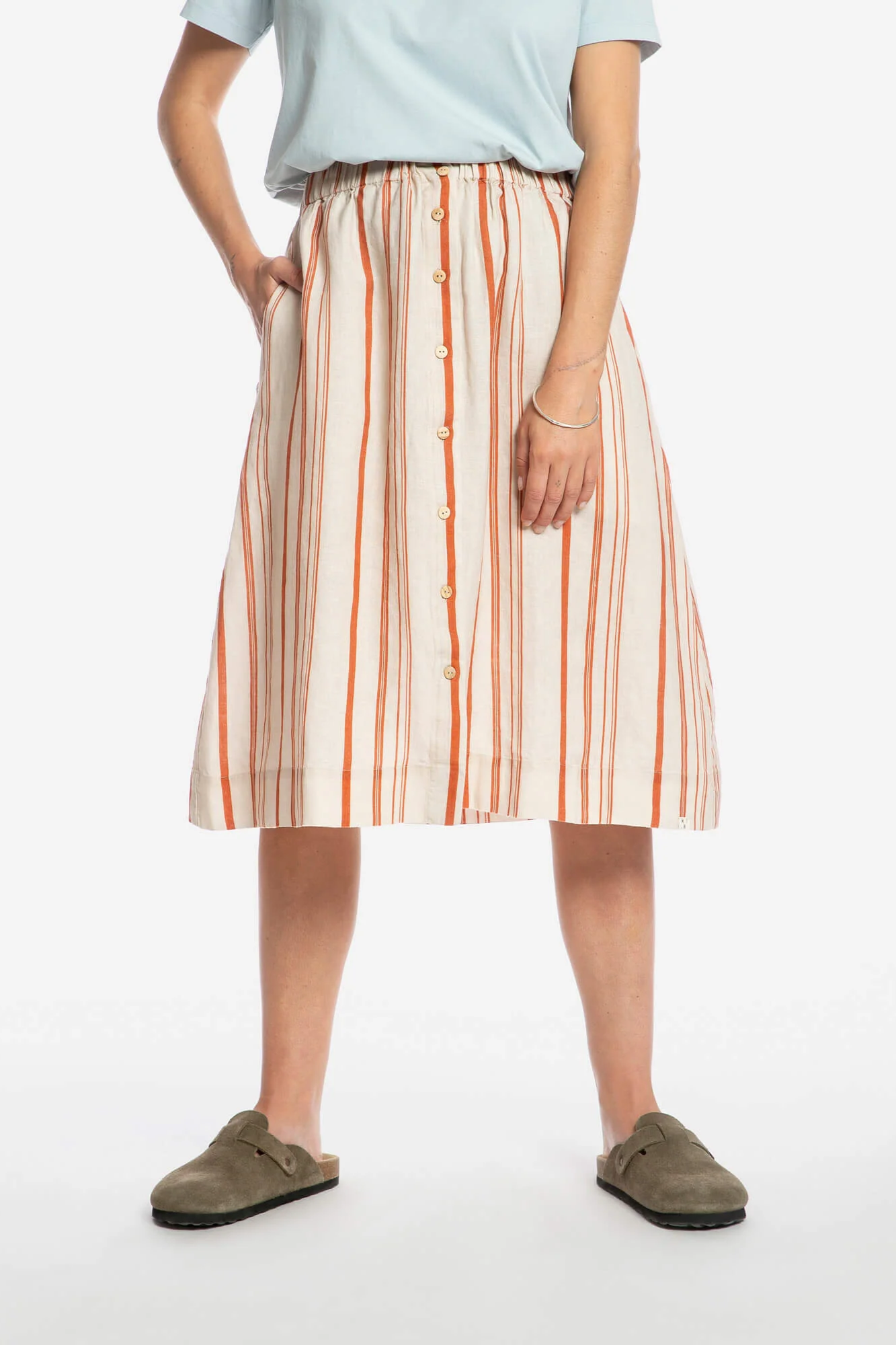 Image of MATONA dames vegan Gestreepte Midi Rok