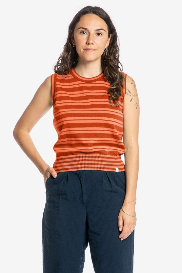 Image of MATONA dames vegan Gebreide Top In Pecannootbruin/Perzik