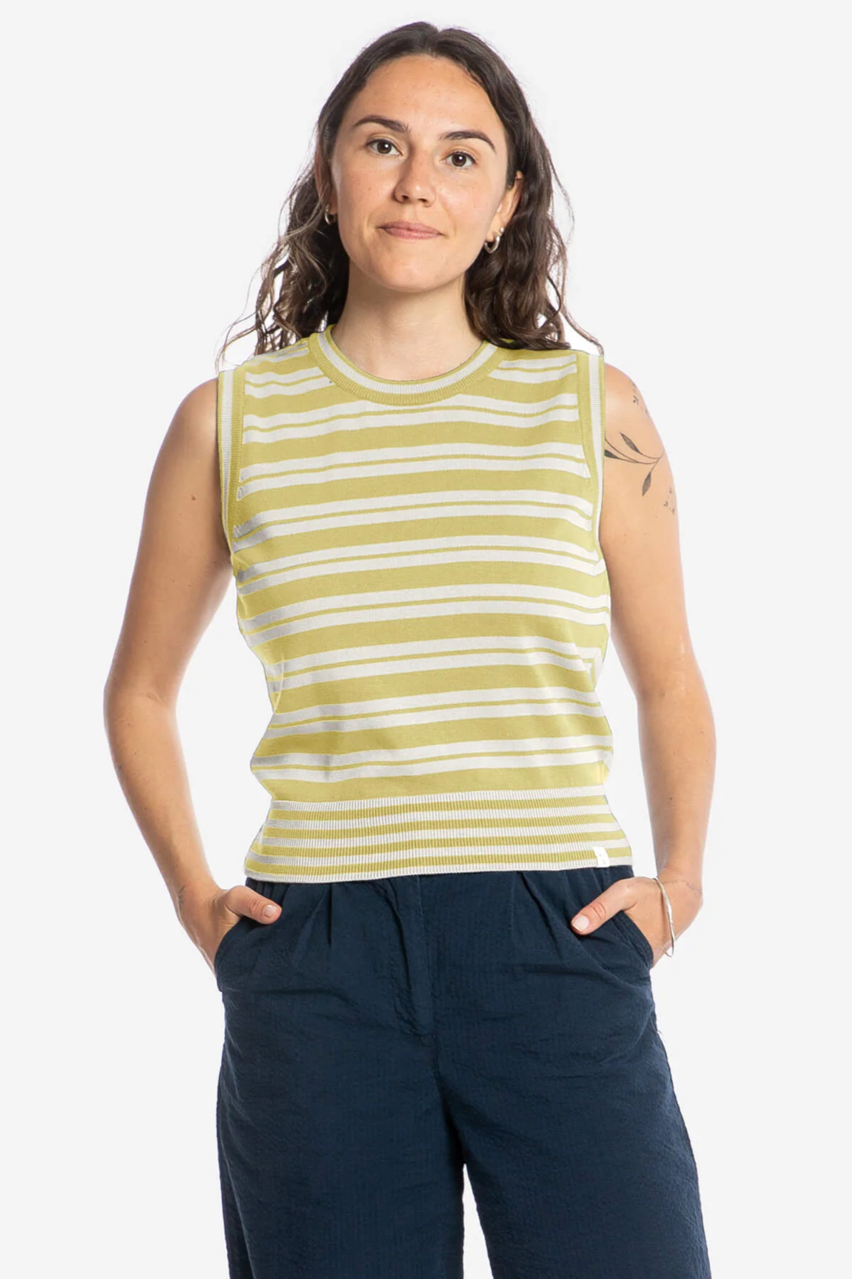 Image of MATONA dames vegan Gebreide Top Geel/Beige