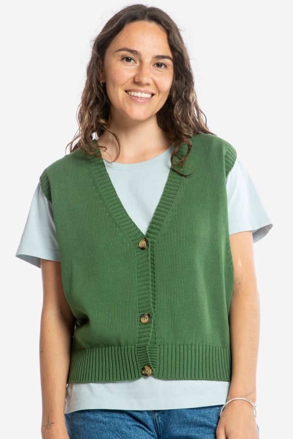 Image of MATONA dames vegan Boxy Gebreid Vest In Groen