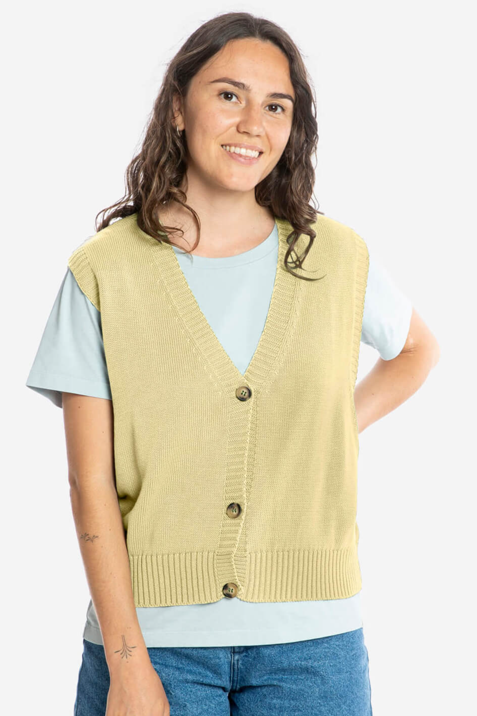 Image of MATONA dames vegan Boxy Gebreid Vest In Vanillekleur