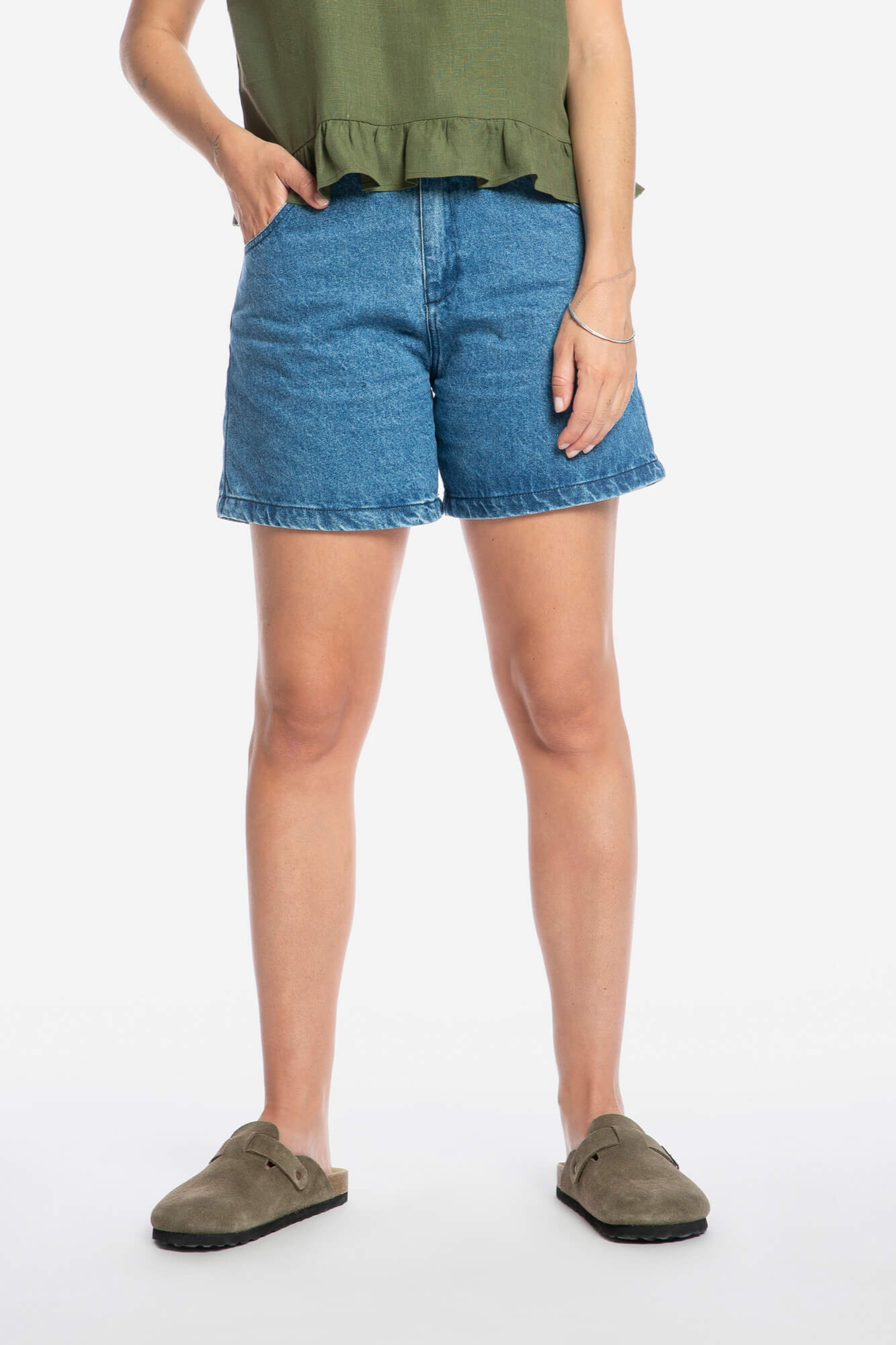 Image of MATONA dames vegan Denim Shorts Middenblauw