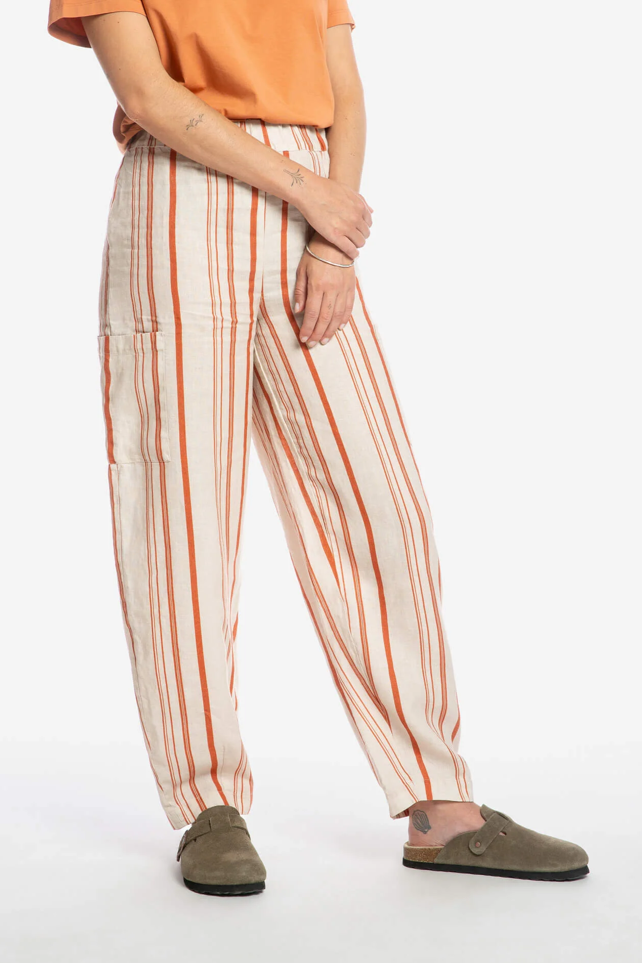 Image of MATONA dames vegan Gestreepte Broek Met Rechte Pijpen