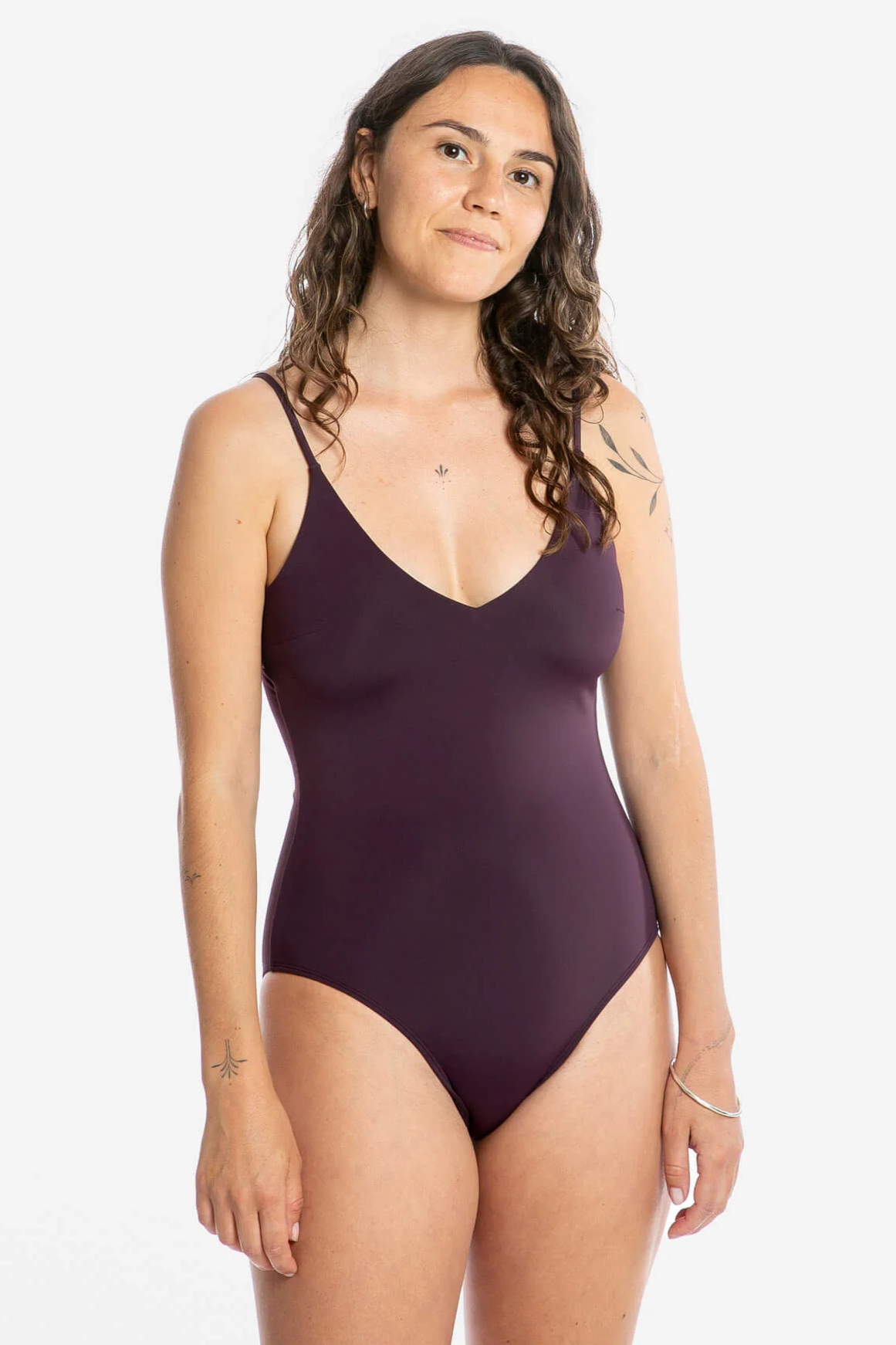 Image of MATONA dames vegan Badpak Met V-Hals In Auberginekleur