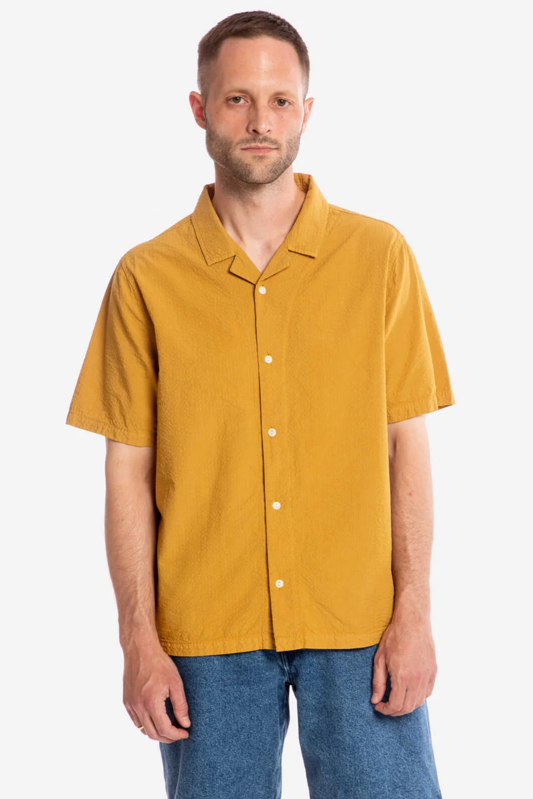 Image of MATONA mannen vegan Bowlingshirt Donkergeel
