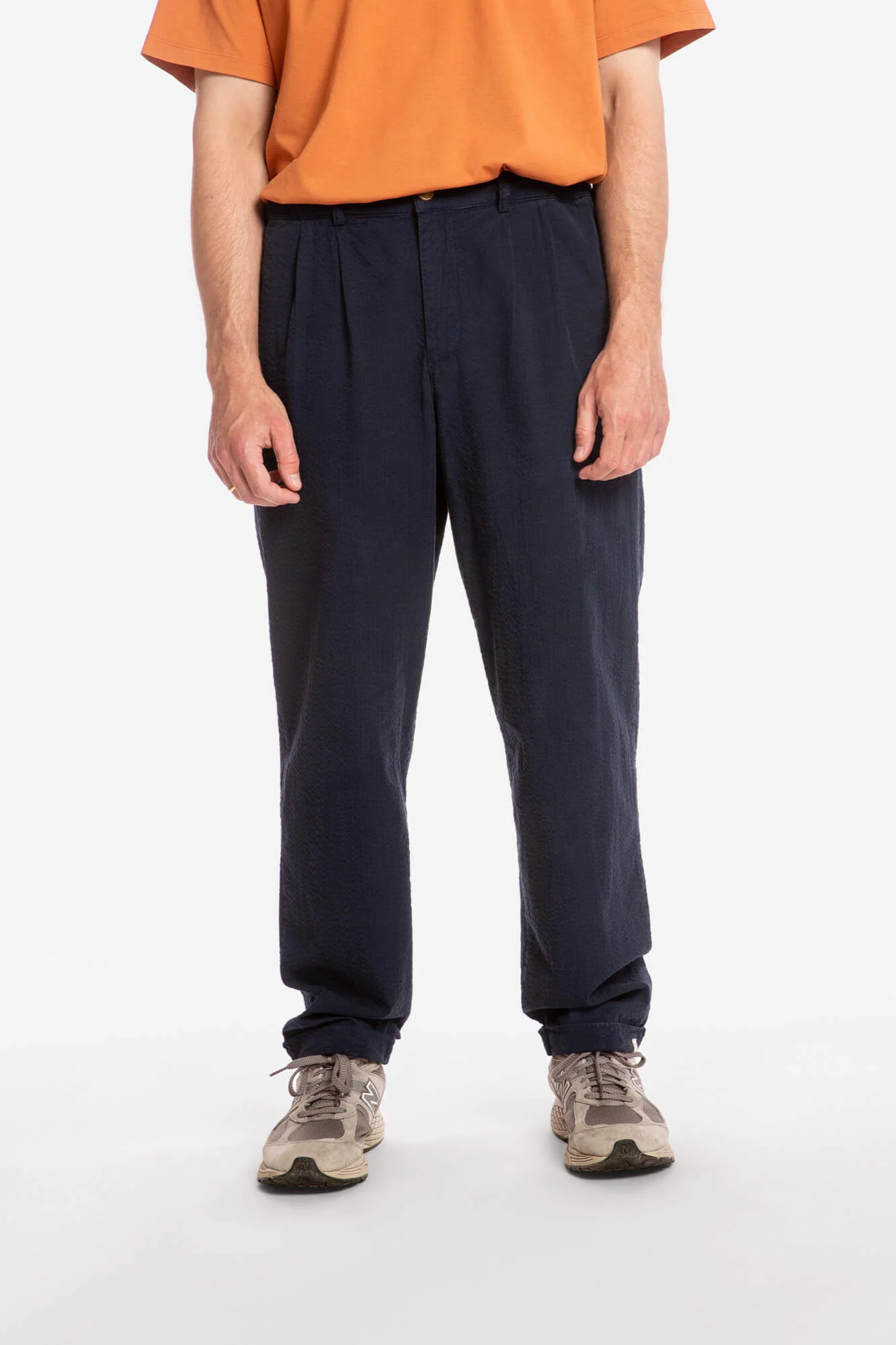 Image of MATONA mannen vegan Broek Van Seersucker In Marineblauw