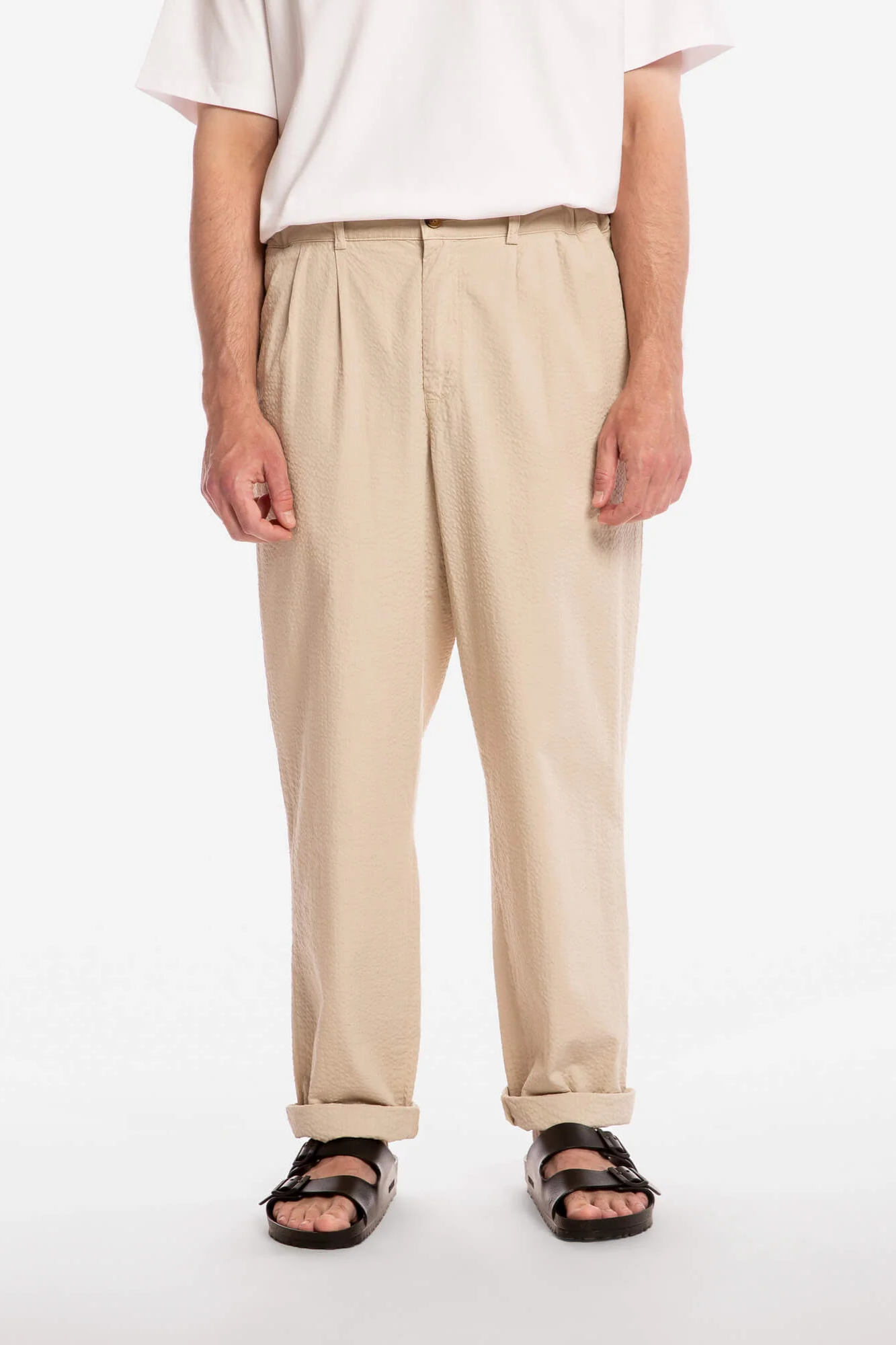 Image of MATONA mannen vegan Broek Van Seersucker In Zandkleur