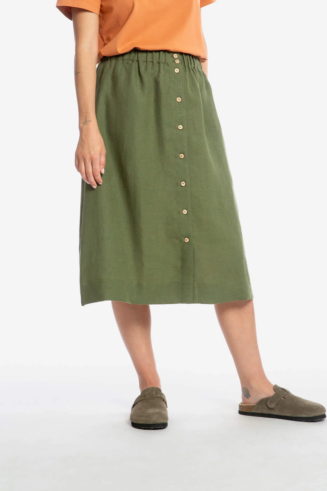 Image of MATONA dames vegan Midi Rok Olijfgroen