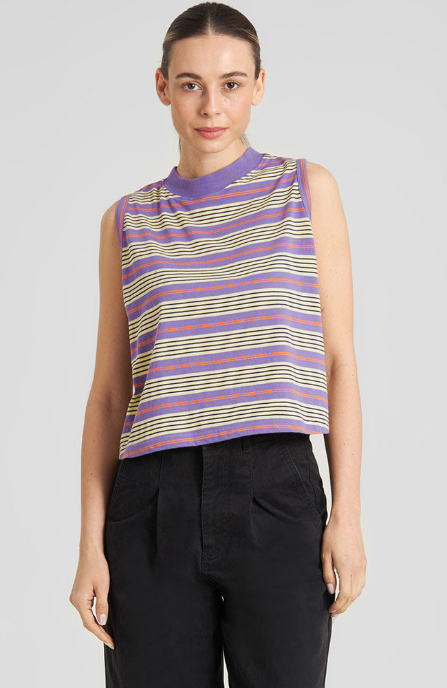 DEDICATED womens vegan Top Namsos Retro Stripe Purple